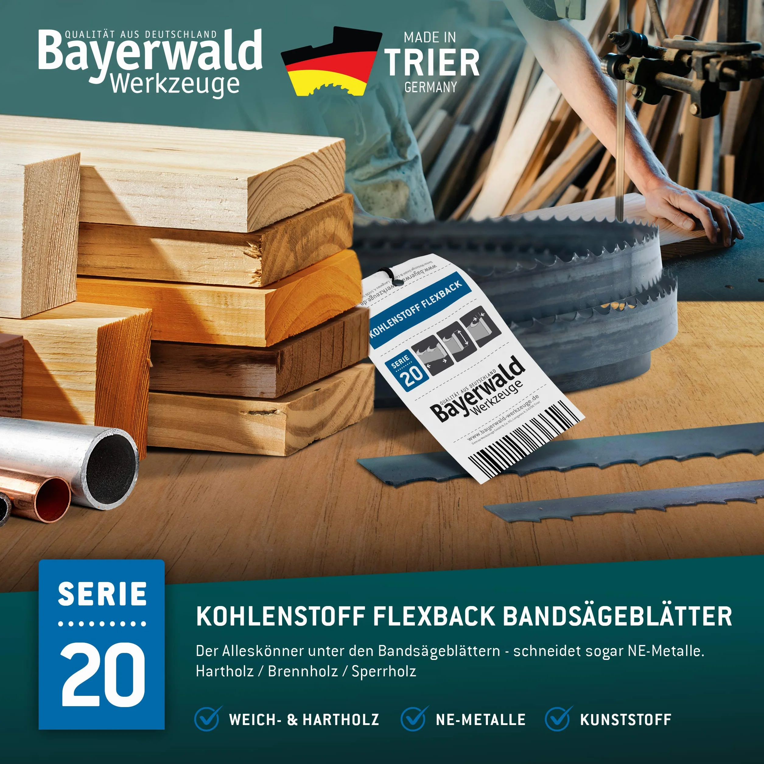 Bayerwald brzeszczot taśmowy ze stali narzędziowej – 2225 x 10 x 0,36 x 4 / drewno, metale nieżelazne, tworzywo sztuczne, cienka blacha/taśma do piły pasuje do Metabo BAS380 i wielu innych.