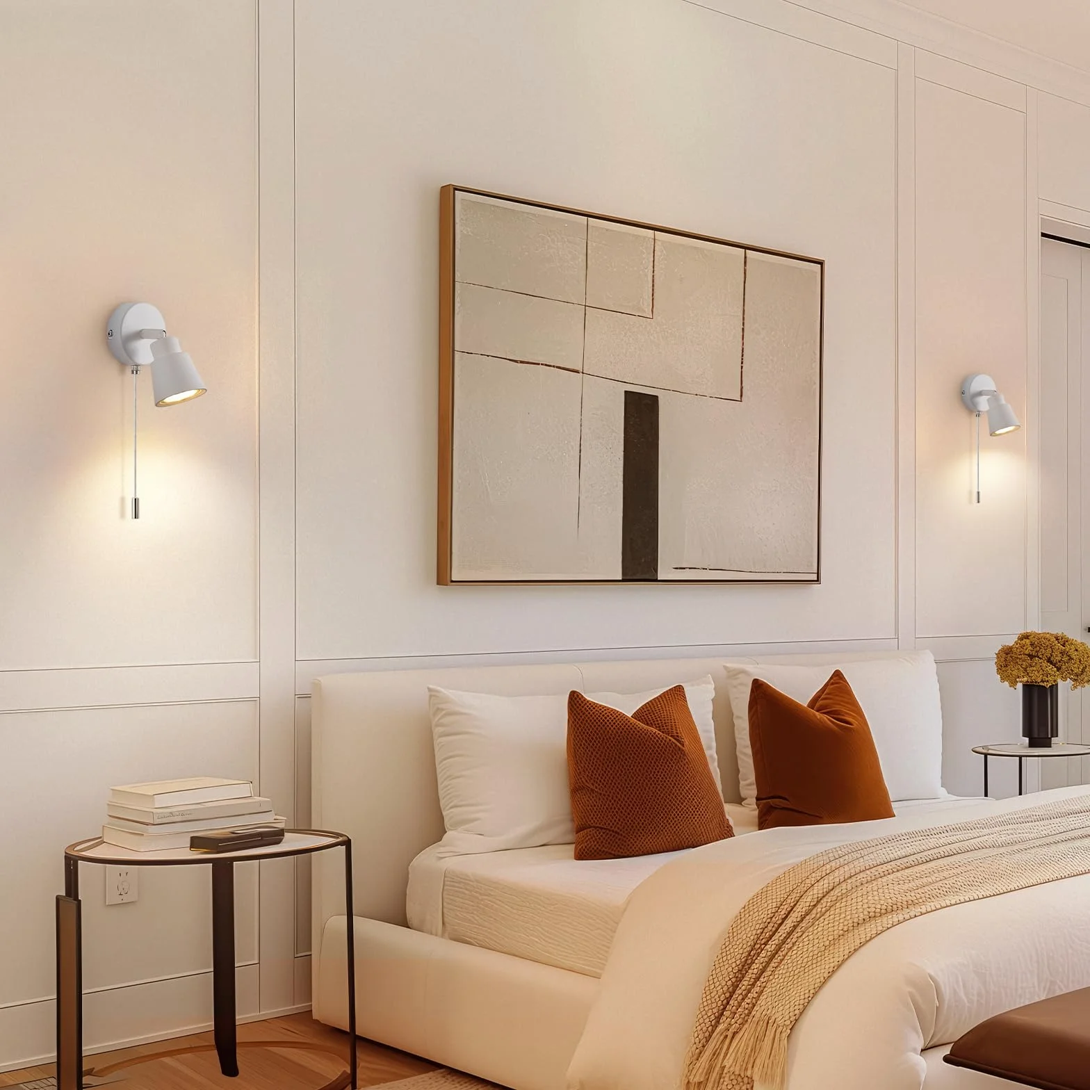 Biała lampa ścienna z przełącznikiem ciągowym GU10 – nowoczesna lampa do wnętrz, obracana o 350° – 50 W, przełącznik do sypialni, salonu, kuchni