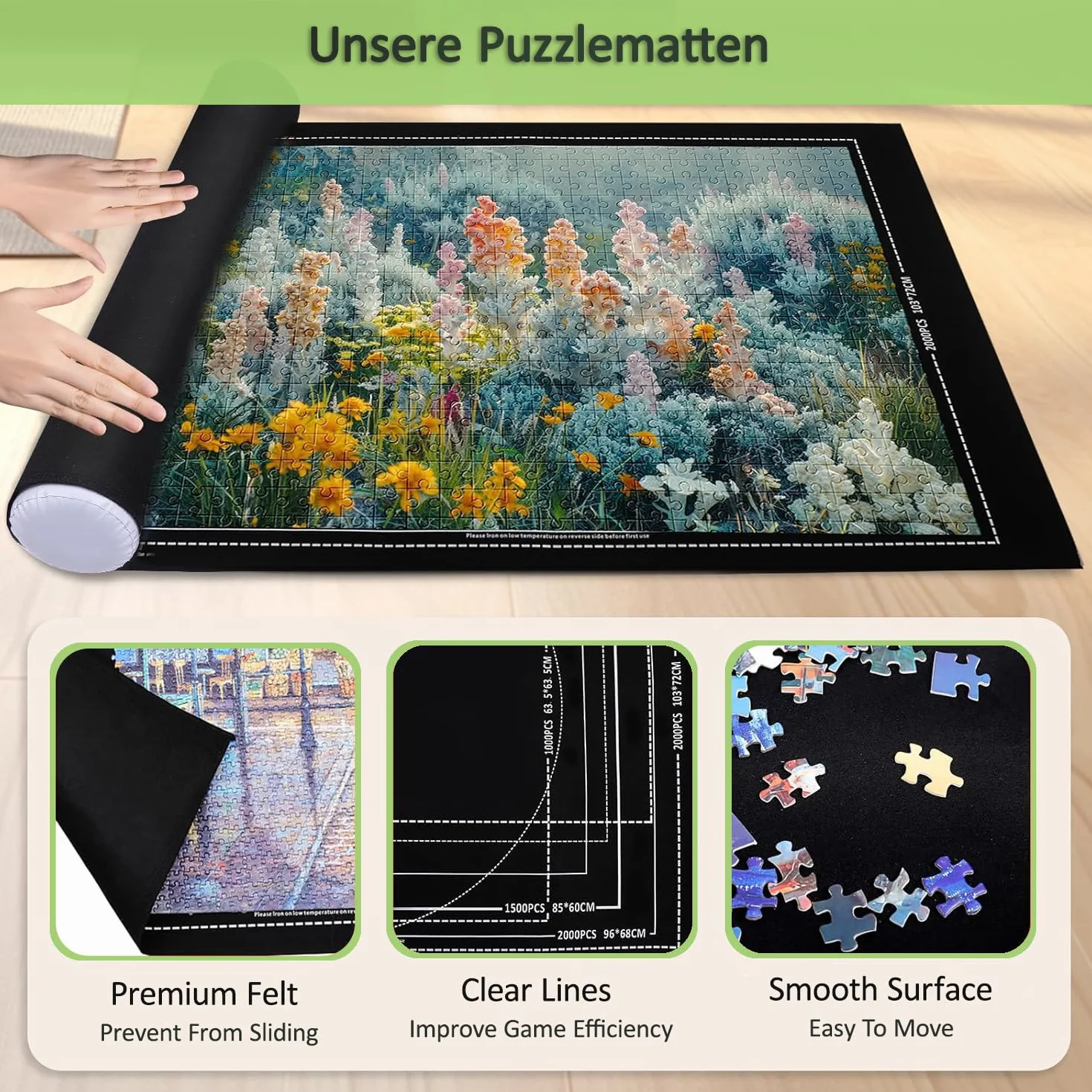 Maty Puzzle - Mata Puzzle 1000 1500 2000 3000 elementów, przenośna mata Puzzles, mata do przechowywania w rolce Puzzle Carpet, praktyczny dodatek do przechowywania puzzli