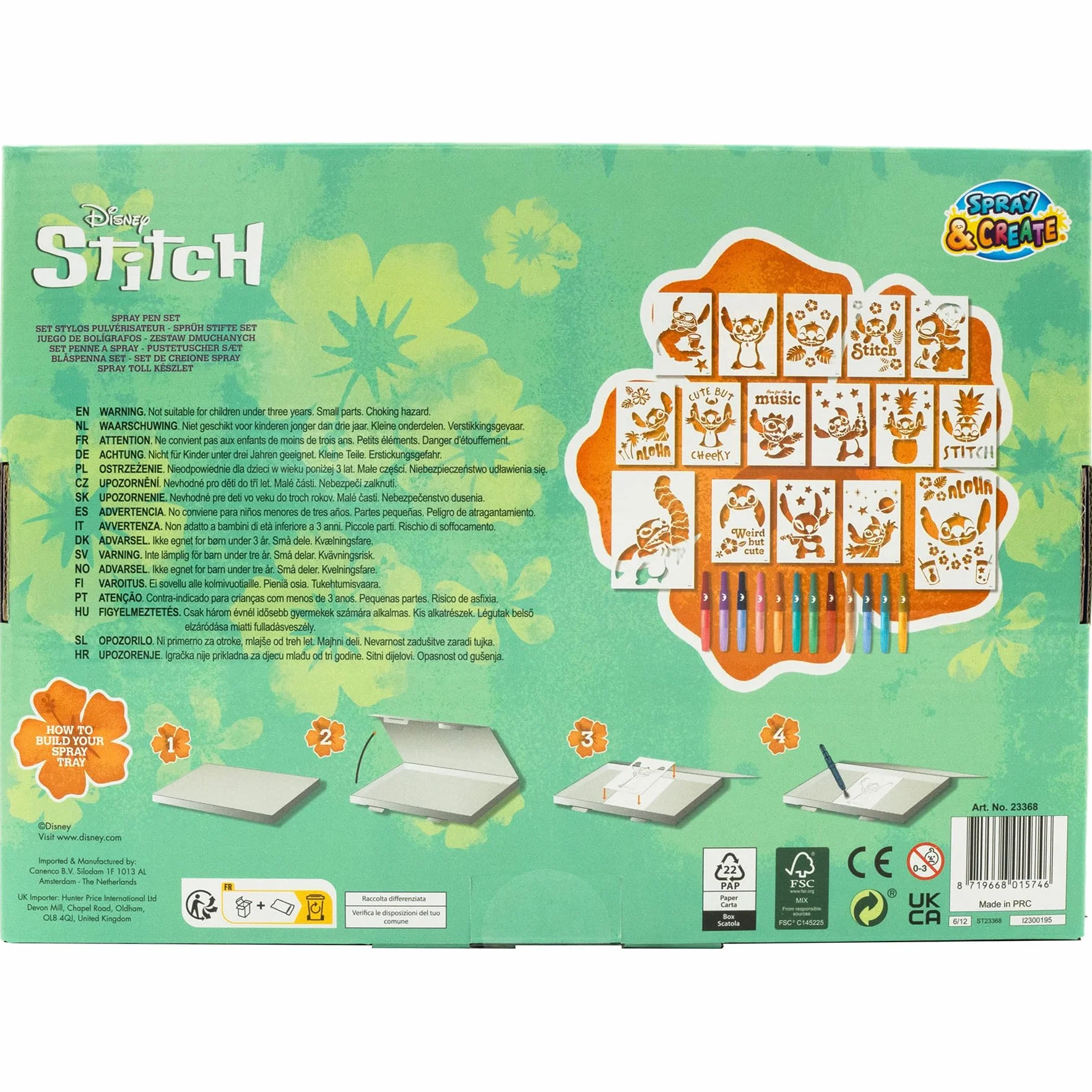 Disney - Lilo & Stitch - zestaw pisaków w sprayu na biurko - kredki dla dzieci - zestaw do malowania z kolorowymi kredkami i szablonami do malowania (ST23368)