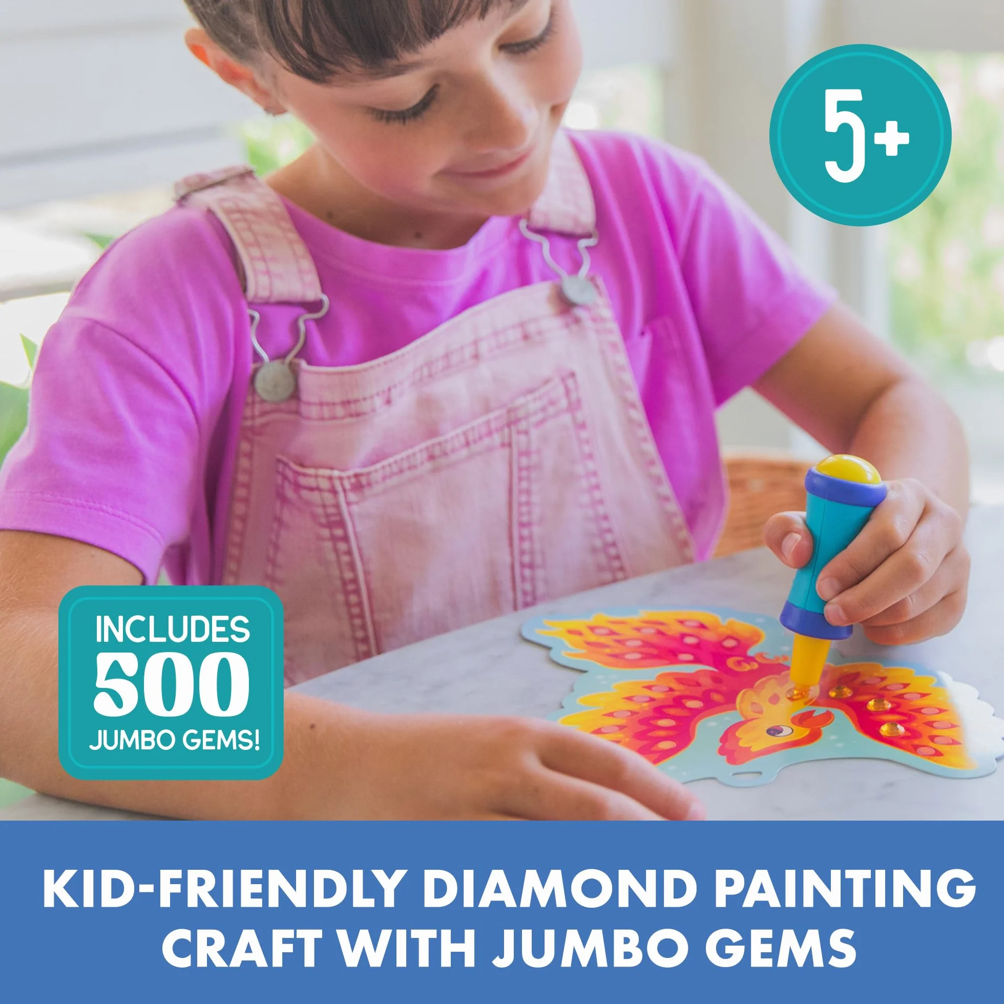 Zestaw Jumbo klejnoty Learning Resources, zabawki dla 5-letnich chłopców i dziewczynek, zestaw do malowania diamentami wielokrotnego użytku dla dzieci, 510 sztuk