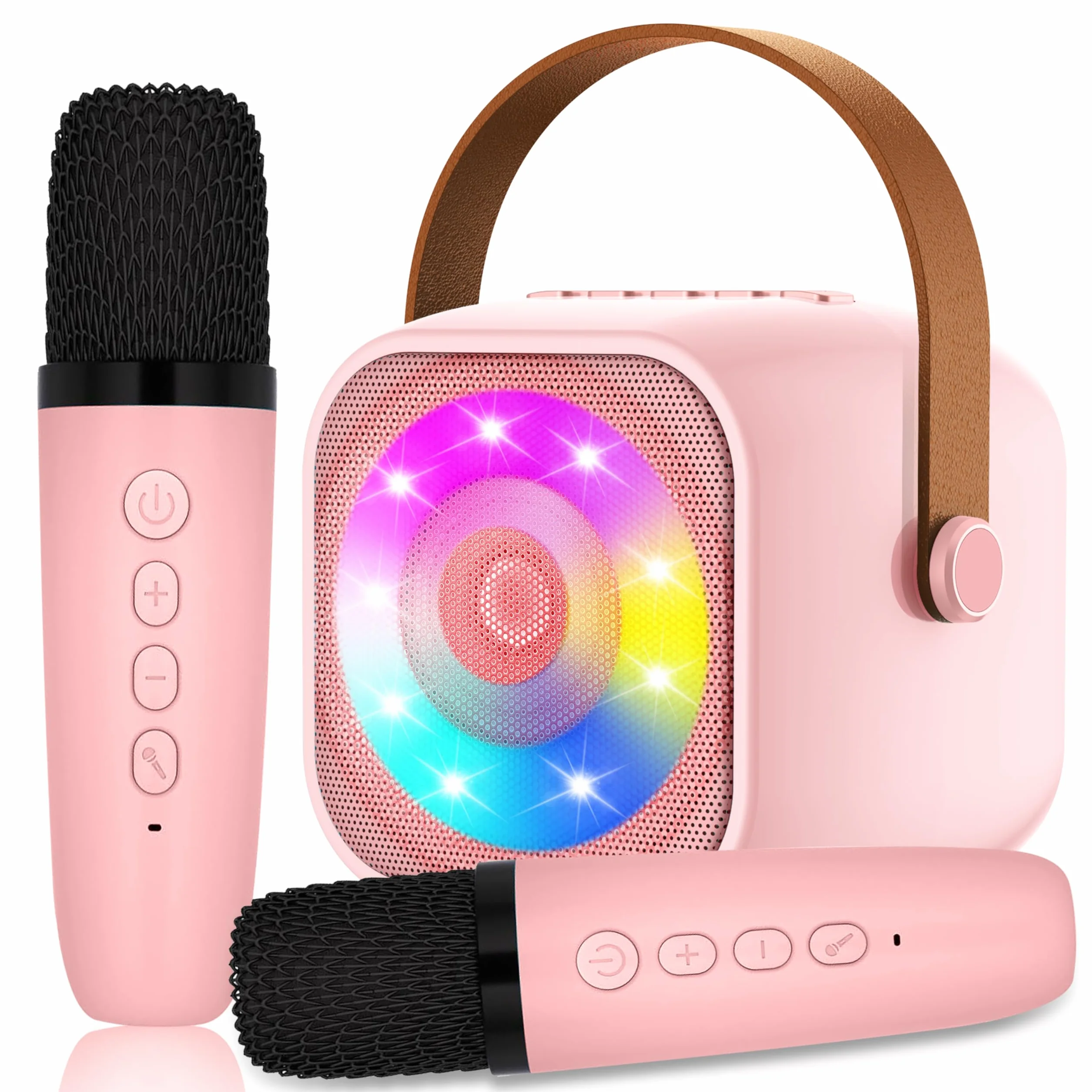 Przenośna maszyna do karaoke Bluetooth z 2 bezprzewodowymi mikrofonami, LED, dla dzieci 3-18 lat