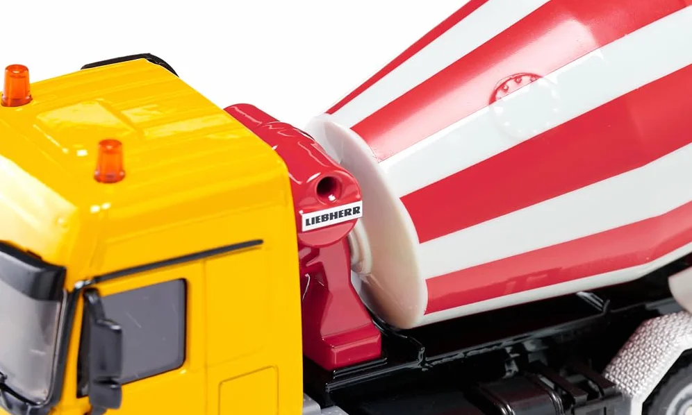 siku 3539, Mercedes-Benz Betoniarka-samochód z zabudową Liebherr, 1:50, Metal/tworzywo sztuczne, Żółty/Czerwony, Zabawka na budowę, Obracany bęben
