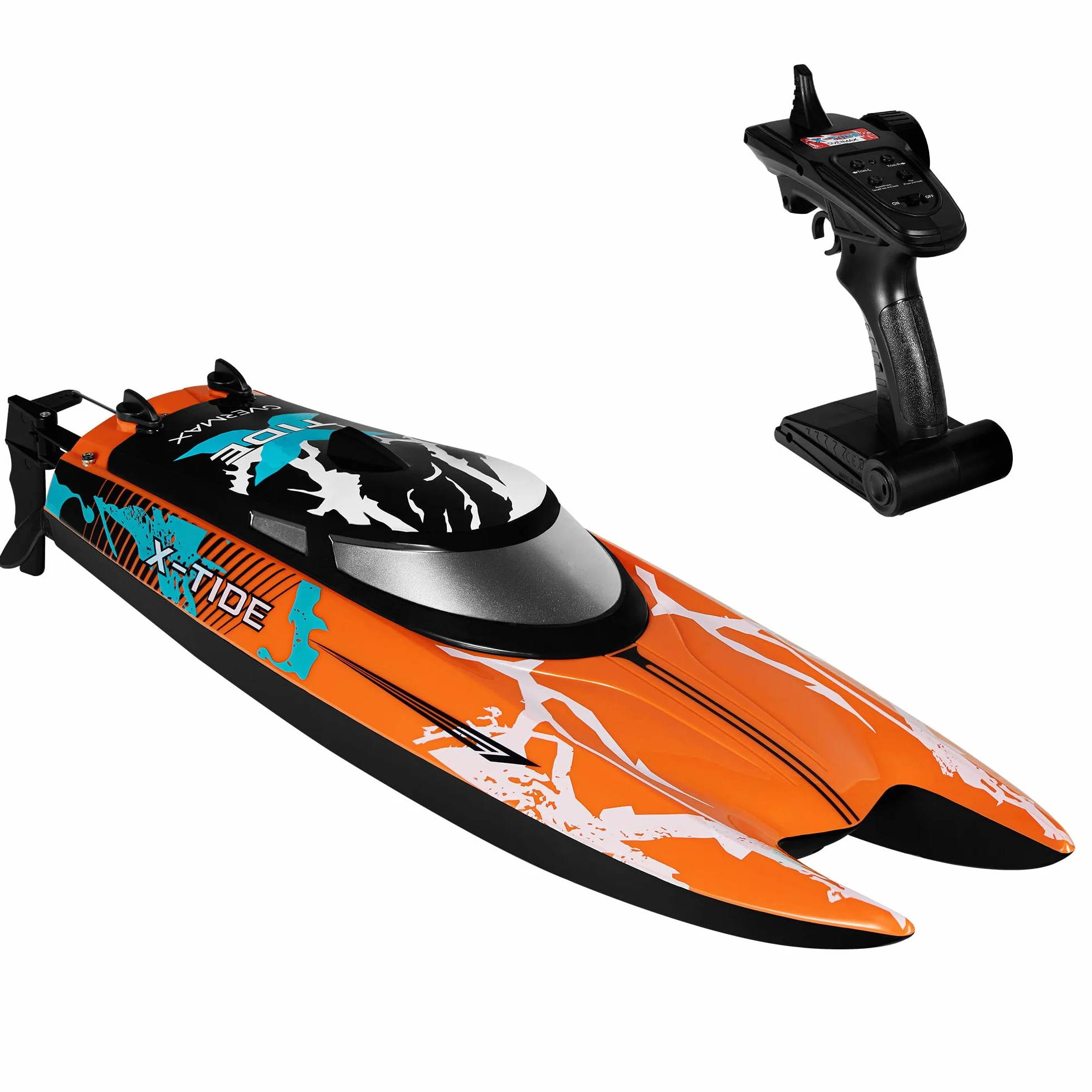 Overmax X-Tide zdalnie sterowana łódź wyścigowa RC-Speedboat z akumulatorem LED 25 km/h 1200 mAh, 34 minuty, regulacja prędkości, zasięg do 100 m, zabawka na basen i morze