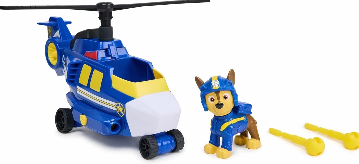 Psi Patrol: Figurka Chase'a z serii Air Rescue, figurka i helikopter z wyrzutnią pocisków i 2 pociskami
