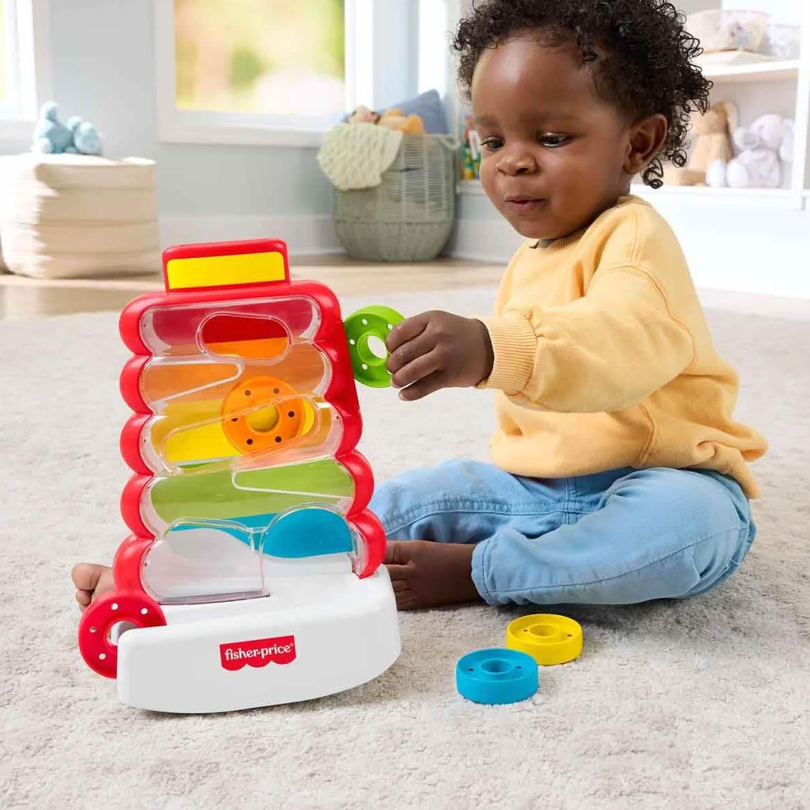 Fisher-Price Piramidka z żetonami do wrzucania, aktywizująca zabawka edukacyjna dla niemowląt 9 mies.+, JLB81