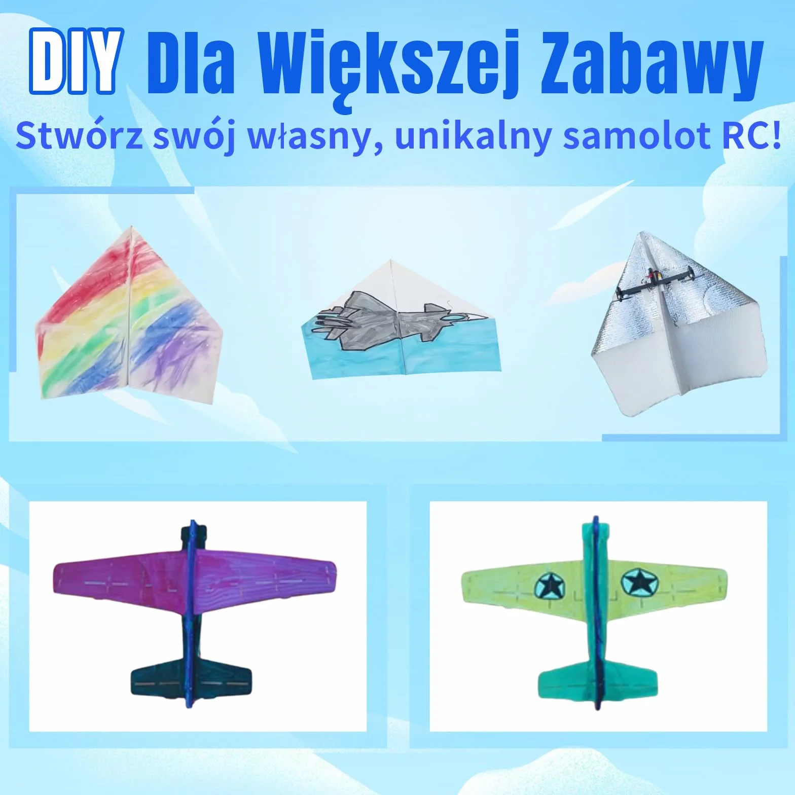HAWK'S WORK Samolot papierowy RC, Zestaw Zdalnie Sterowany Samolot z Kolorowymi Papierami, Super Łatwa Zabawka dla Dzieci DIY STEM KIT (Birdy X 2.0)
