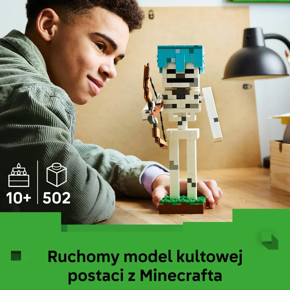 LEGO Minecraft Szkielet, zabawka konstrukcyjna dla 10-latka, figurka z gry, gamingowa dekoracja do pokoju dziecka, klocki dla chłopca i dziewczynki, pomysł na prezent dla gracza 21594