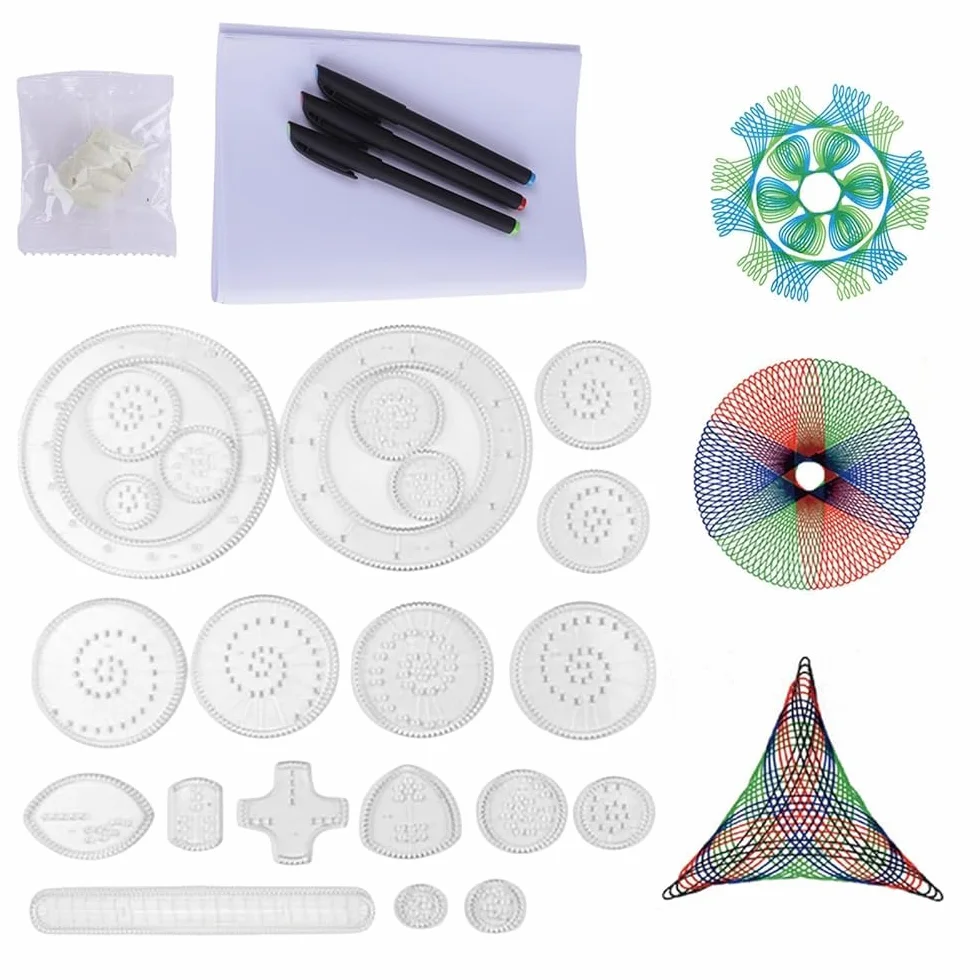 EceoThsy Spiral Designer, 26-częściowy wielofunkcyjny zestaw spiralny do kreatywnego rysowania, kolorowe szablony do malowania dla dzieci i dorosłych, dla artystów, szablonów spiralnych okręgów