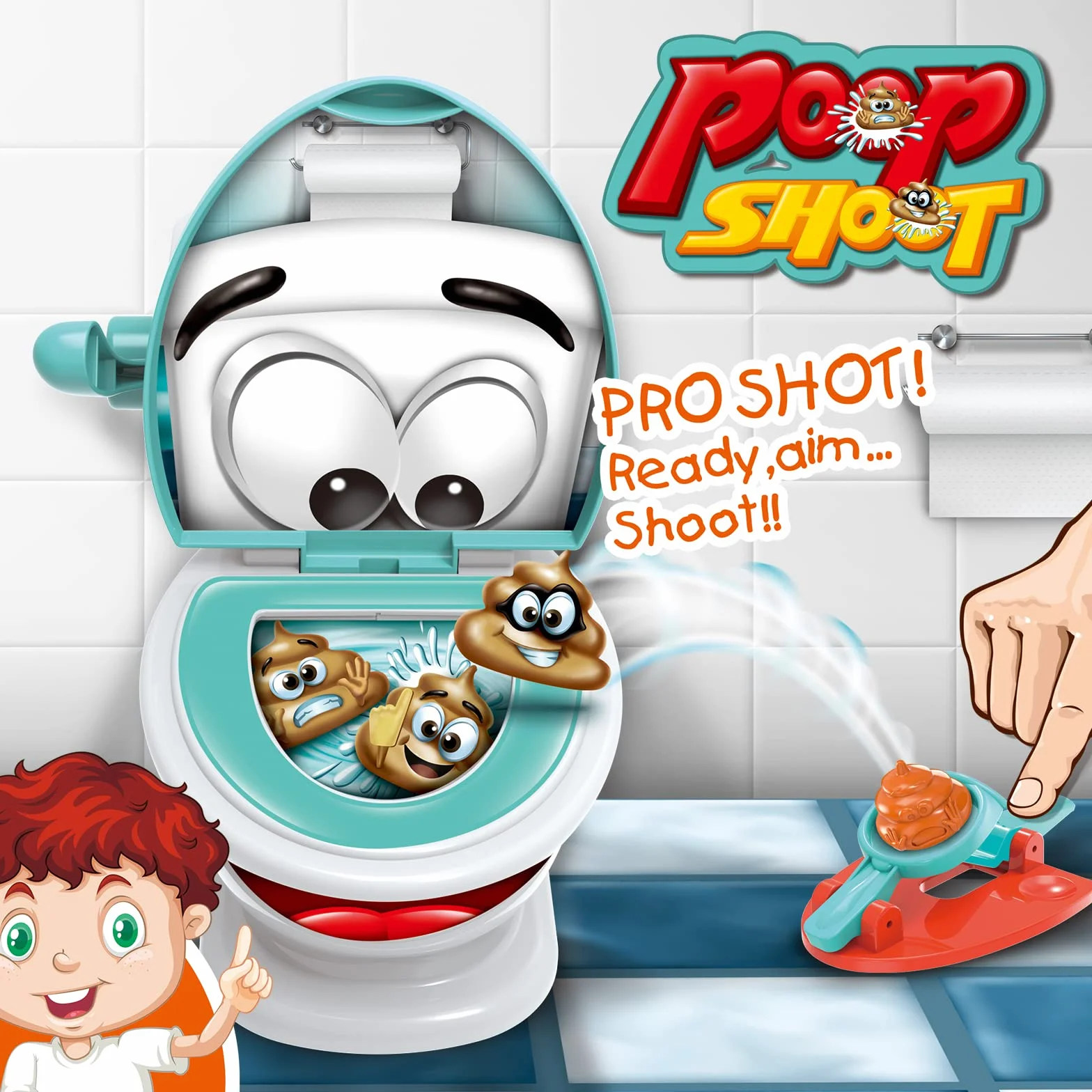 deAO Shoot The Poop Family zabawka, zawiera 12 kulek, 2 wyrzutnie i naklejkę, mini gumowa zabawka do slingshotu, kreatywna gra imprezowa