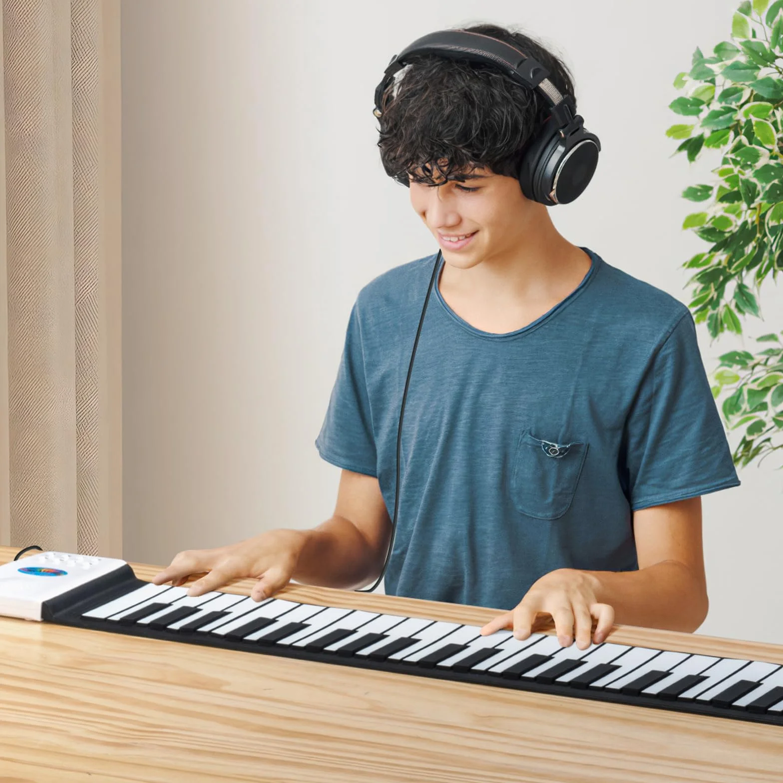 POGOLAB 49 klawiszy, ręcznie zwijana klawiatura, pianino cyfrowe, elektryczne składane pianino z 47 tonami, 14 demo, 128 rymowanek, mikrofonowe gniazdo słuchawkowe, przenośne, ładowalne, mini pianino