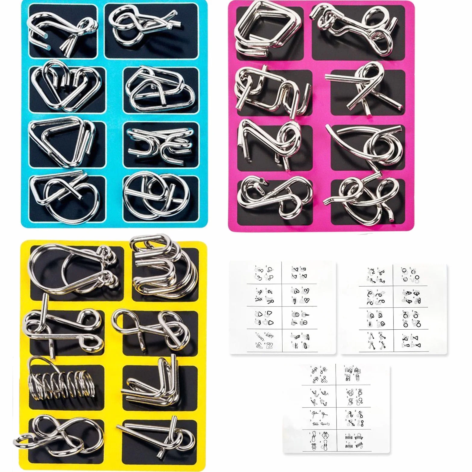 24-częściowy zestaw metalowych puzzli, puzzle z drutu metalowego, gra w cierpliwość dla dorosłych i dzieci, puzzle 3D dla dorosłych, metalowe gry logiczne wspierające mózg, prezent urodzinowy