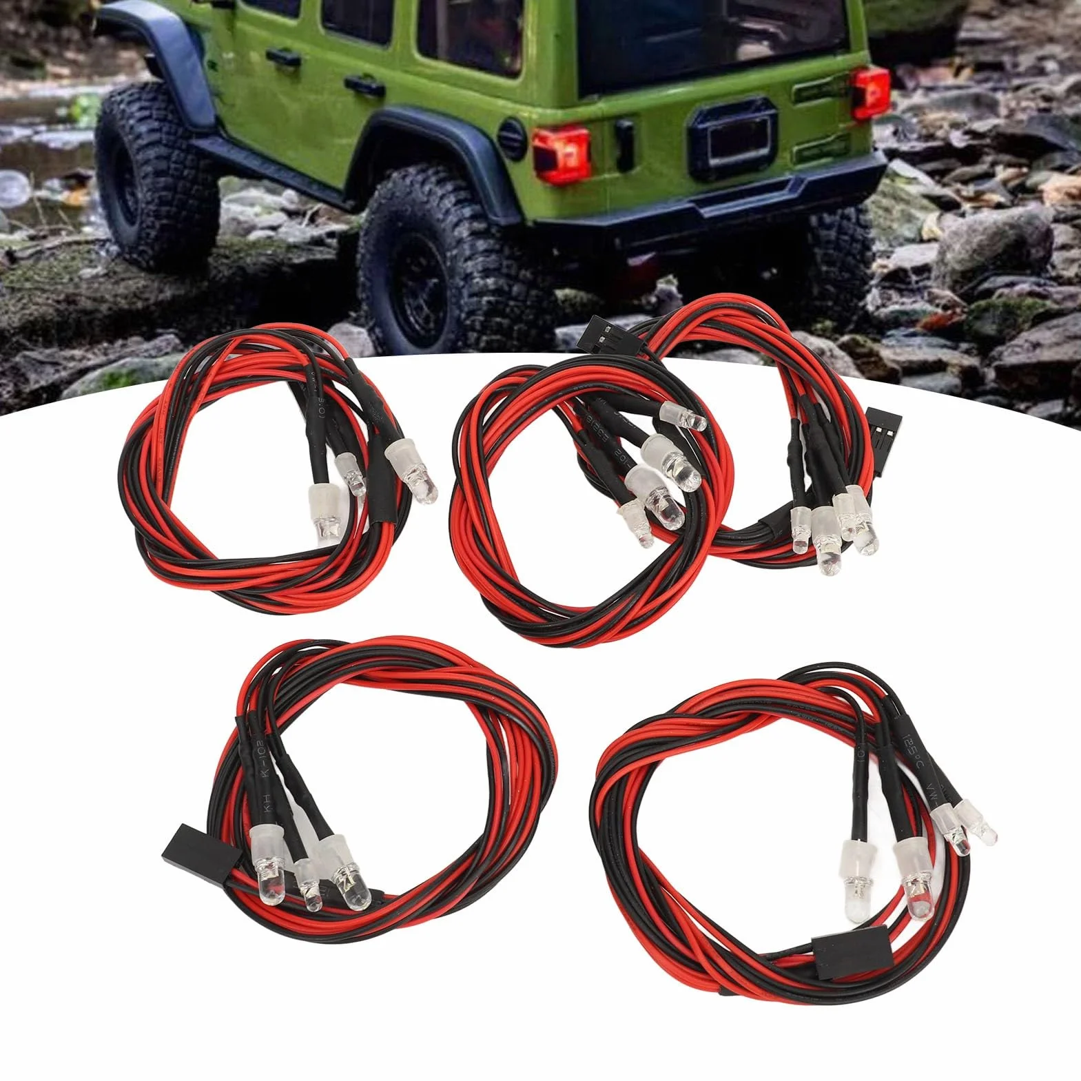 5 szt. Światła LED do Samochodu RC, Zestaw Oświetlenia RC Jasność Światła LED do Samochodu RC 2 Białe światło 5 Mm Koraliki do Lampy 2 Czerwone światło 3 Mm Koraliki do Lampy