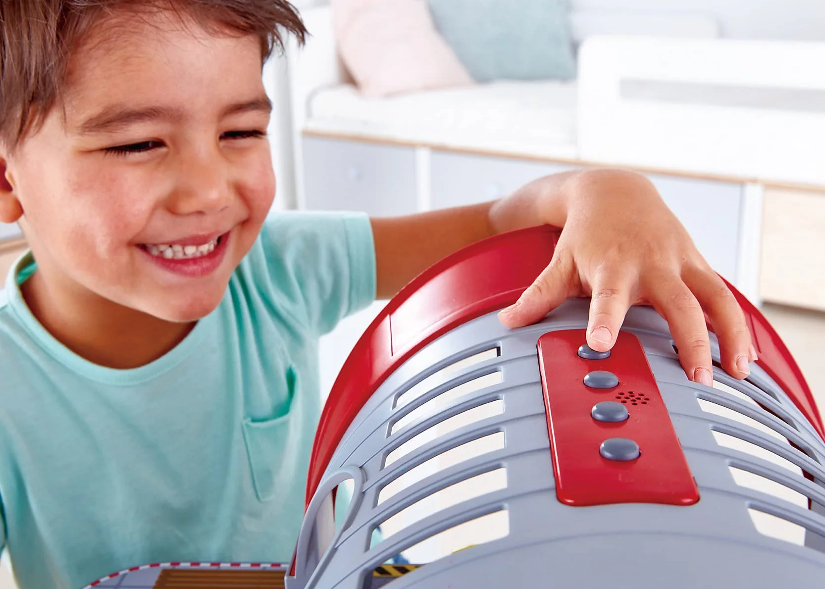 Hape Grand City Station, Wooden Pretend Play Railway Set with Projector and Recorder, For Kids