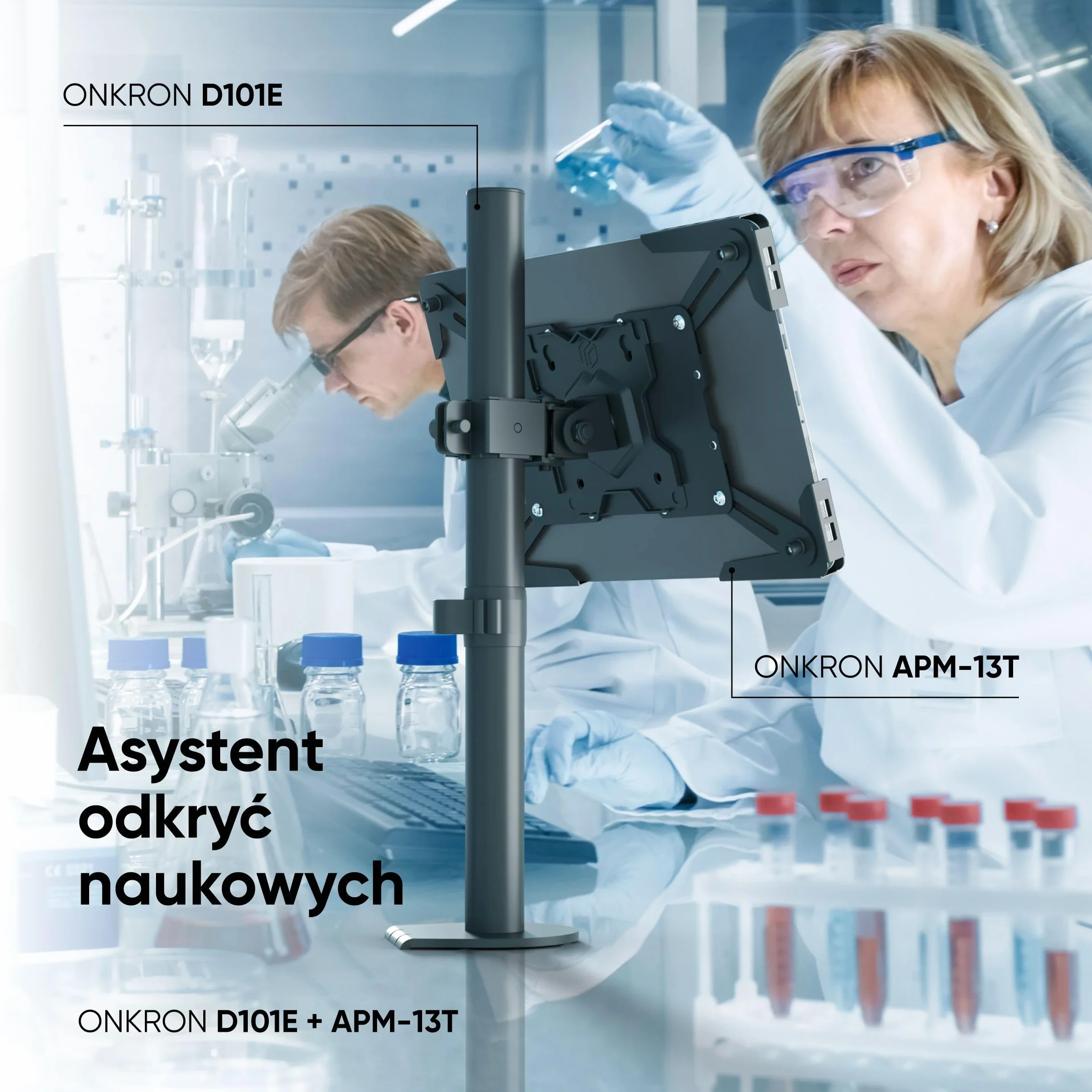 ONKRON VESA adapter do tabletów 10,1-12,9 cala, uniwersalny uchwyt na tablet z obrotem 360°, 75x75 VESA, czarny APM-13T