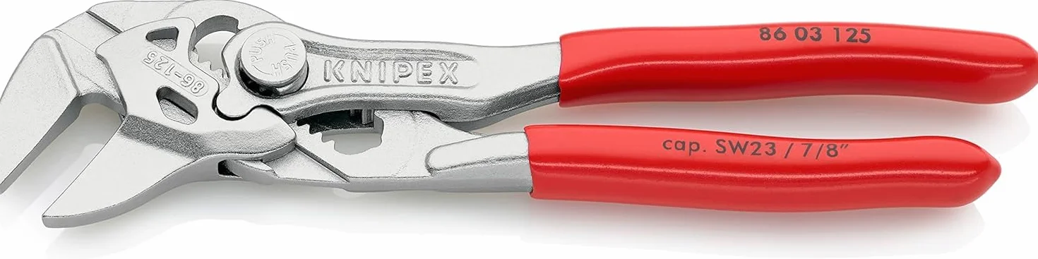 KNIPEX Szczypce-klucz mini szczypce i klucz w jednym narzędziu w opakowaniu z zawieszką chromowany z tworzywa sztucznego, powlekane 125, 86 03 125 SB