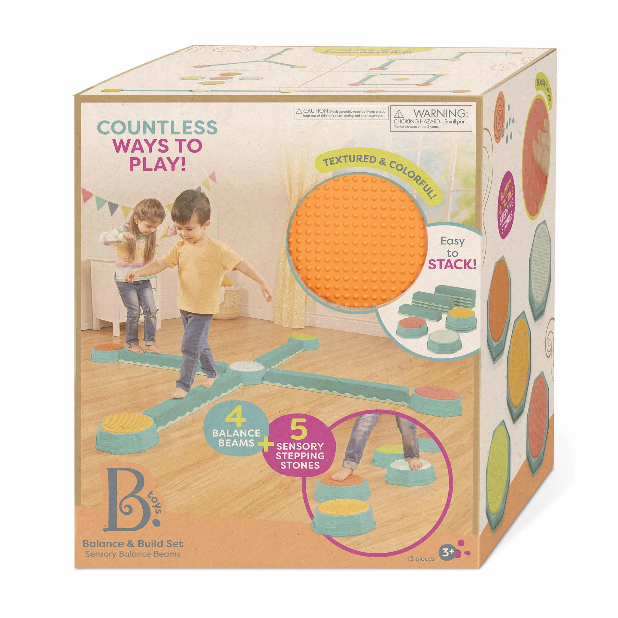 B. toys Beam Interlocking Balancing 5 Sensory Pads & 8 Beams – Active Play for Maluch, Kids - 3 Years + - Balance & Build Set, Multicolor, BX2482DC1Z