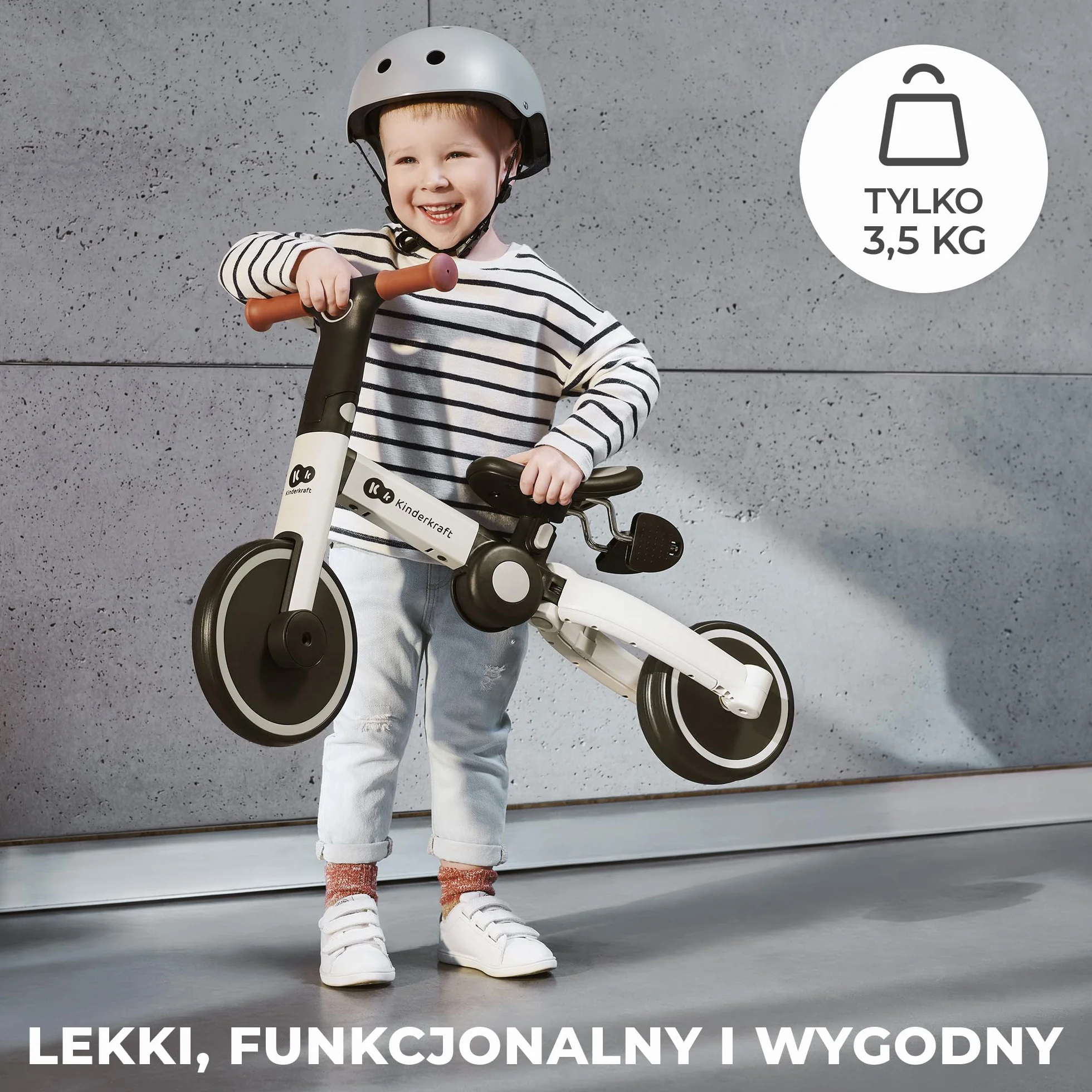 Kinderkraft Trójkołowiec 3w1 4TRIKE, Rowerek biegowy, Pchacz, Wielofunkcyjny, Bezpieczny, Regulowane siodełko, Żółty