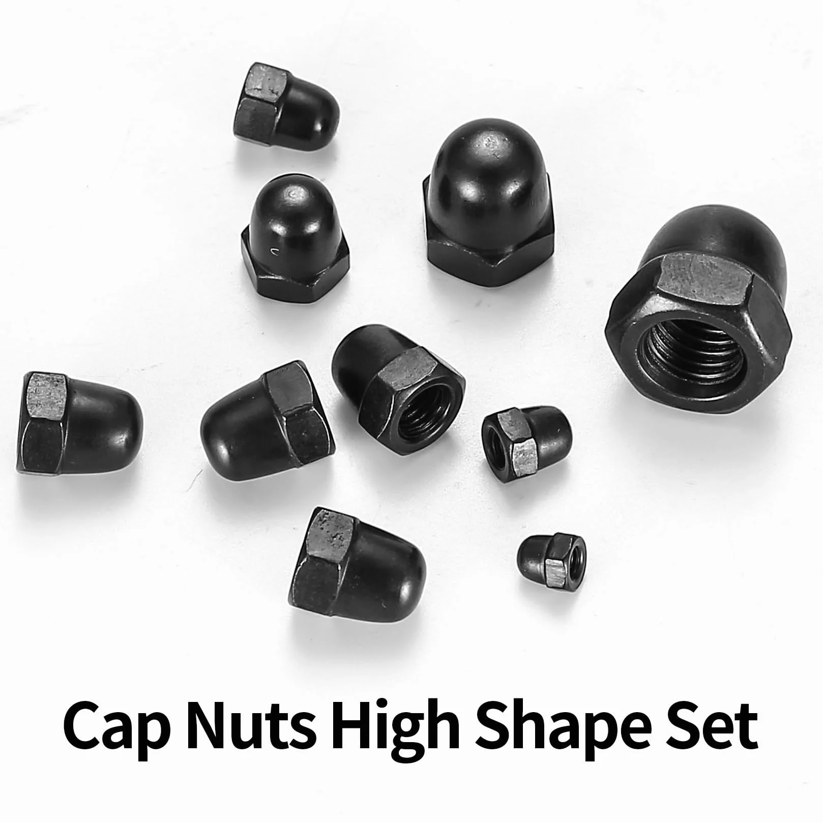 Zestaw 205 sztuk nakrętek niewidomych z nakrętką, sześciokątne nakrętki ślepe, DIN 1587 sześciokątne nakrętki kopułkowe do kryjących śrub, zamknięta osłona nakrętki do śrub, M3 M4 M5 M6 M8 M10, czarny