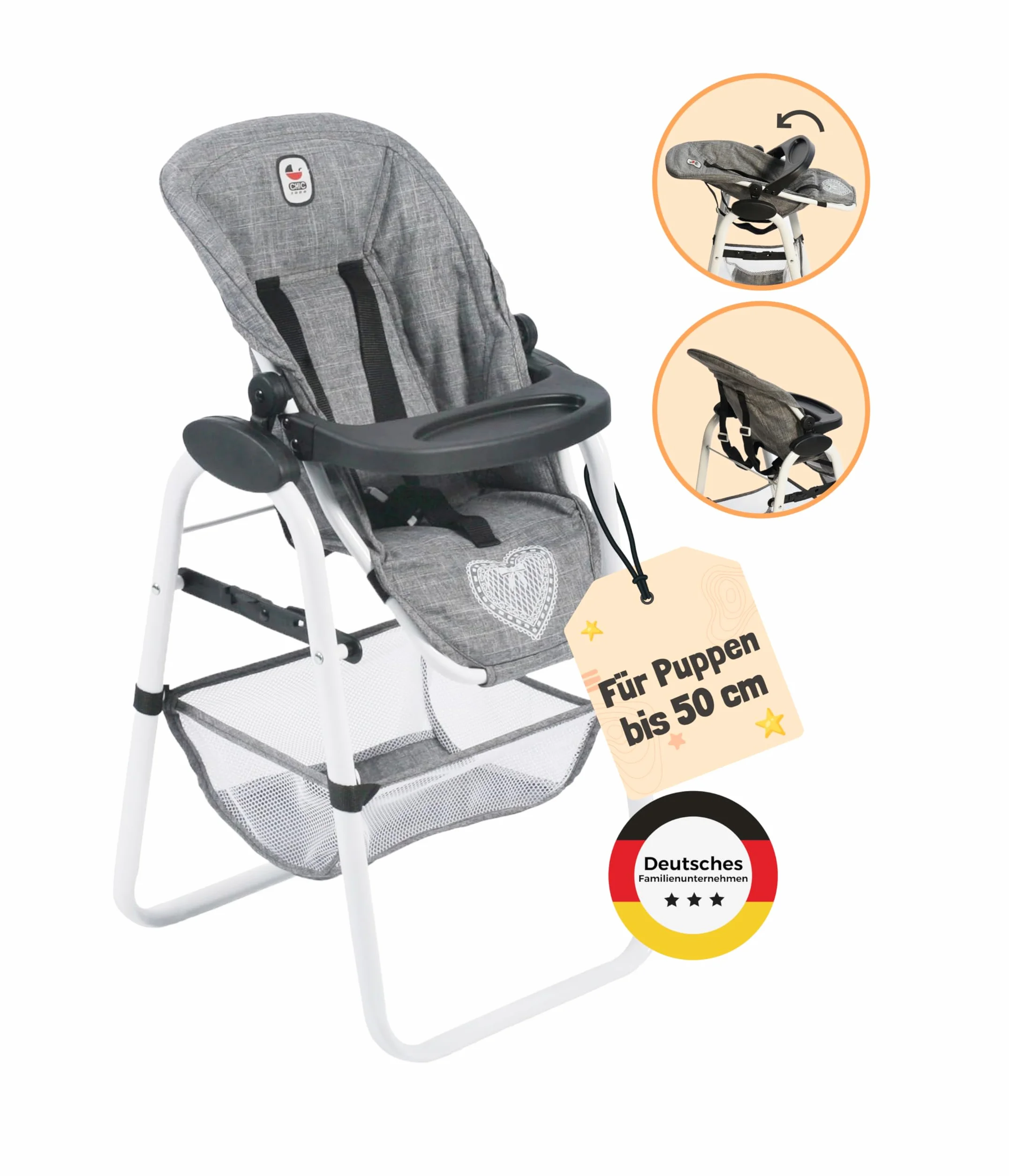 Bayer Chic 2000 655-43 Wysokie krzesło dla lalek, jednorożec, granatowo-różowy