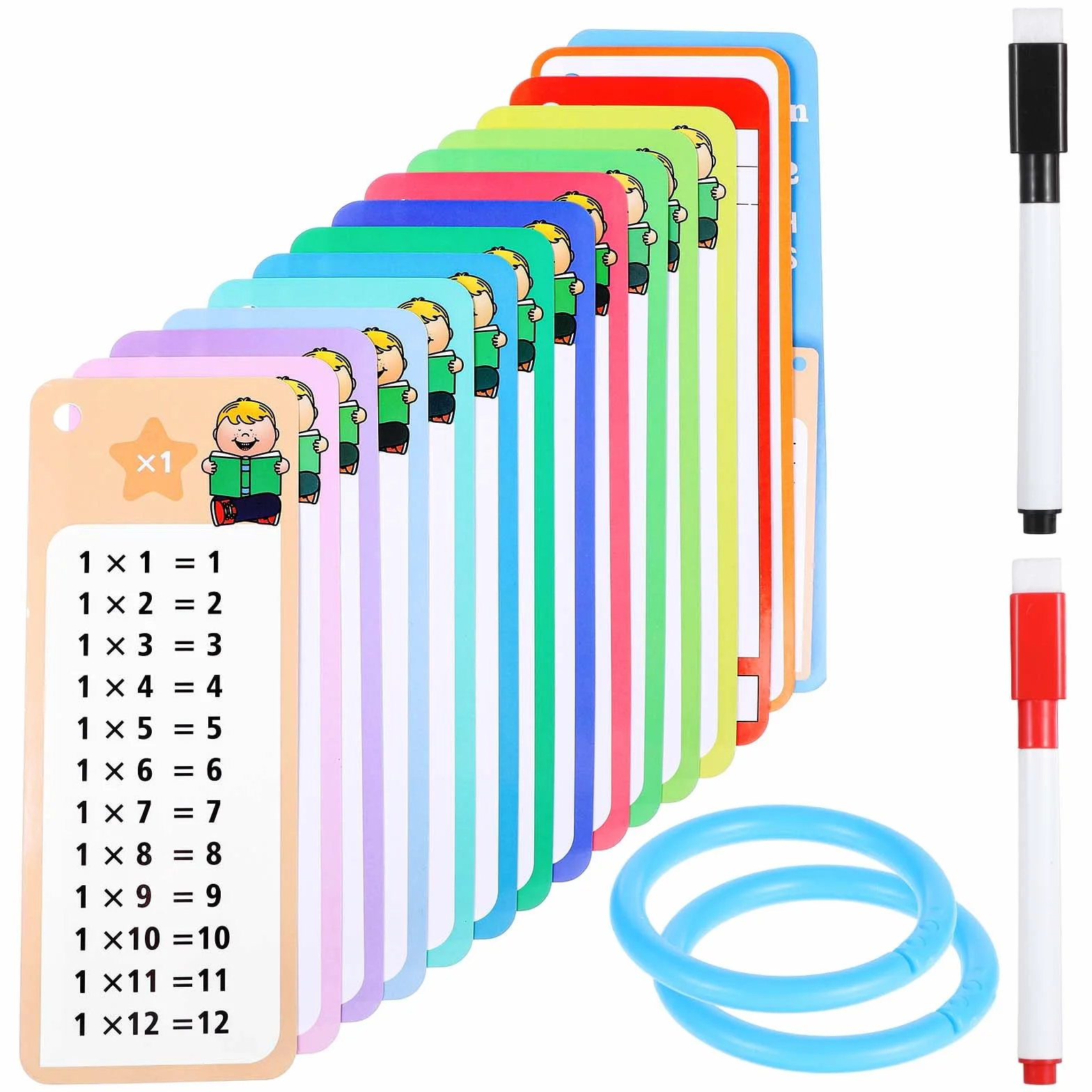 Karty do nauki matematyki dla dzieci, 15 dodatkowych kart flash z 2 markerami suchościeralnymi