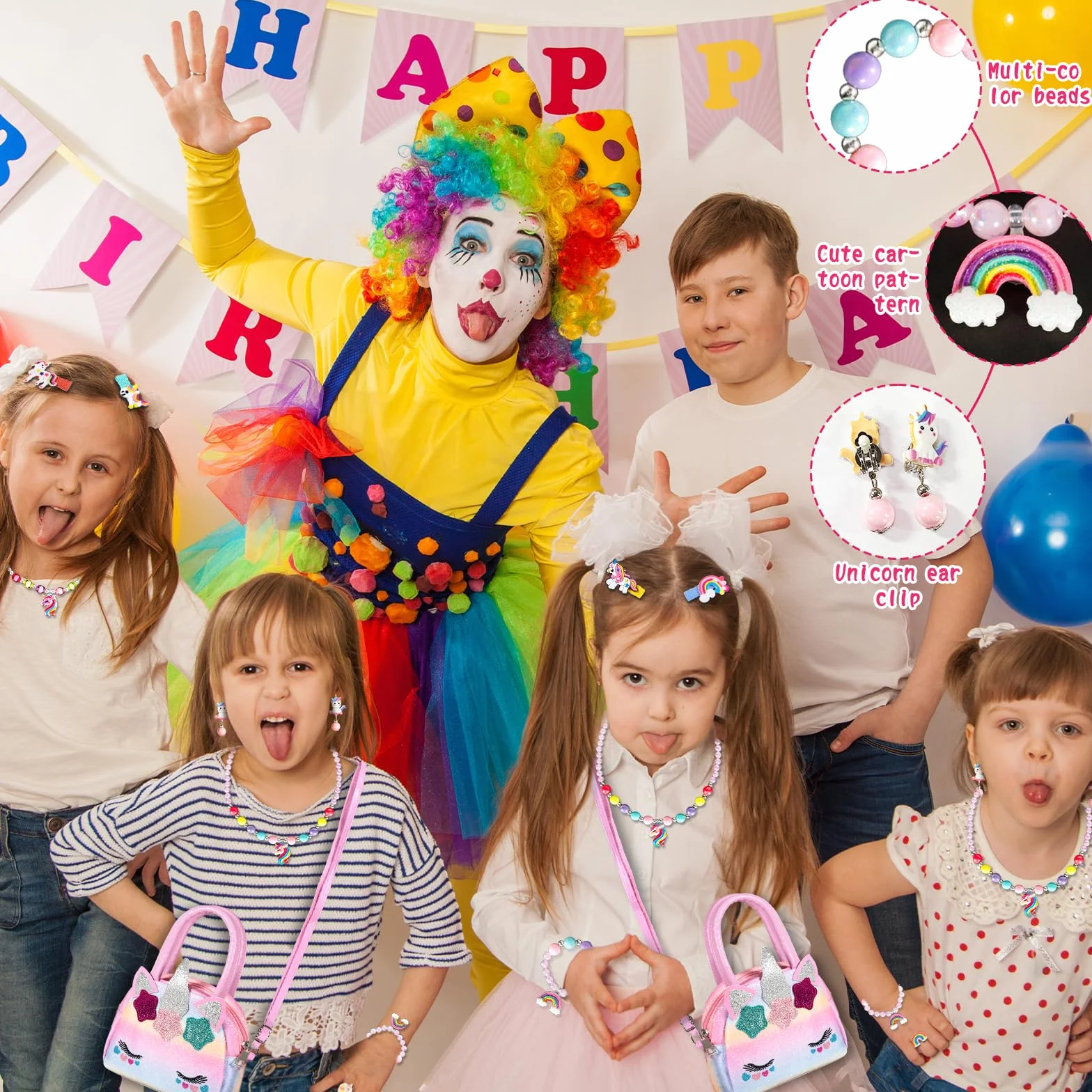 17-częściowy zestaw biżuterii z torebką jednorożca, prezenty z jednorożcem, zestaw biżuterii dla dzieci, torby, naszyjniki