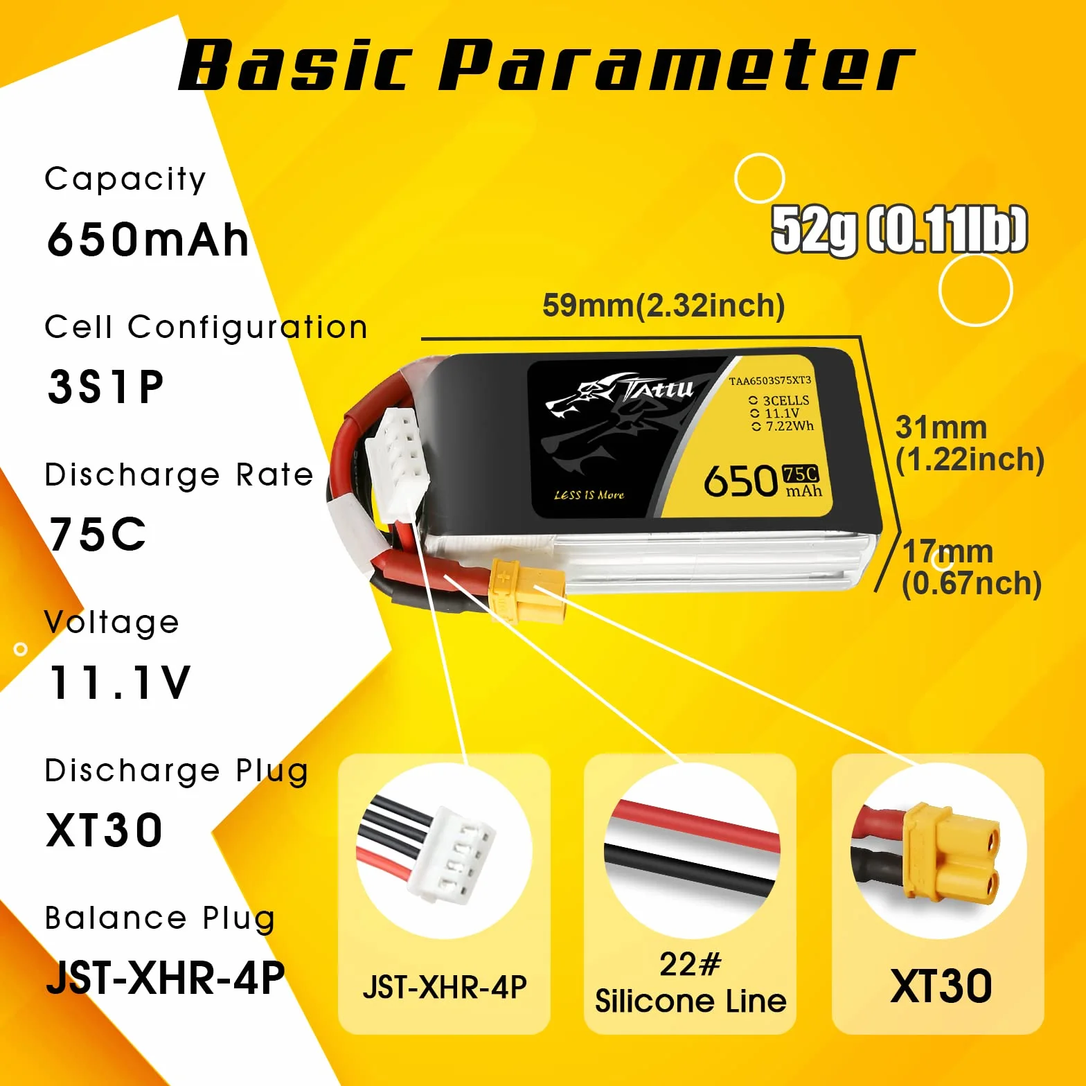 Tattu 3S 650mAh 11.1V 75C 3S1P Lipo Pack akumulator z wtyczką XT30 do drona UAV FPV wyścigi RC Quadrocopter rozmiar 100 do 180