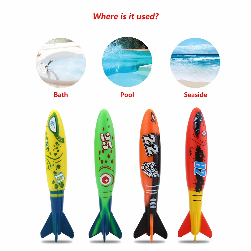 4 sztuki Torpedo Toys, Zabawki wodne Nurkowanie Zabawki do nurkowania Basen Toypedo Bandits Podwodne zabawki do nurkowania
