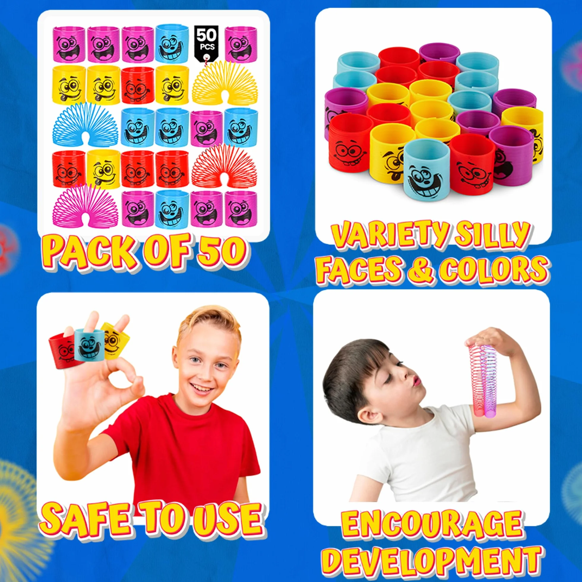 Mega zestaw 50 sprężyn dla dzieci, mini plastikowe zabawki z zabawnymi buźkami i kolorami, idealne na przyjęcia, nagrody i wypełniacz do torebek