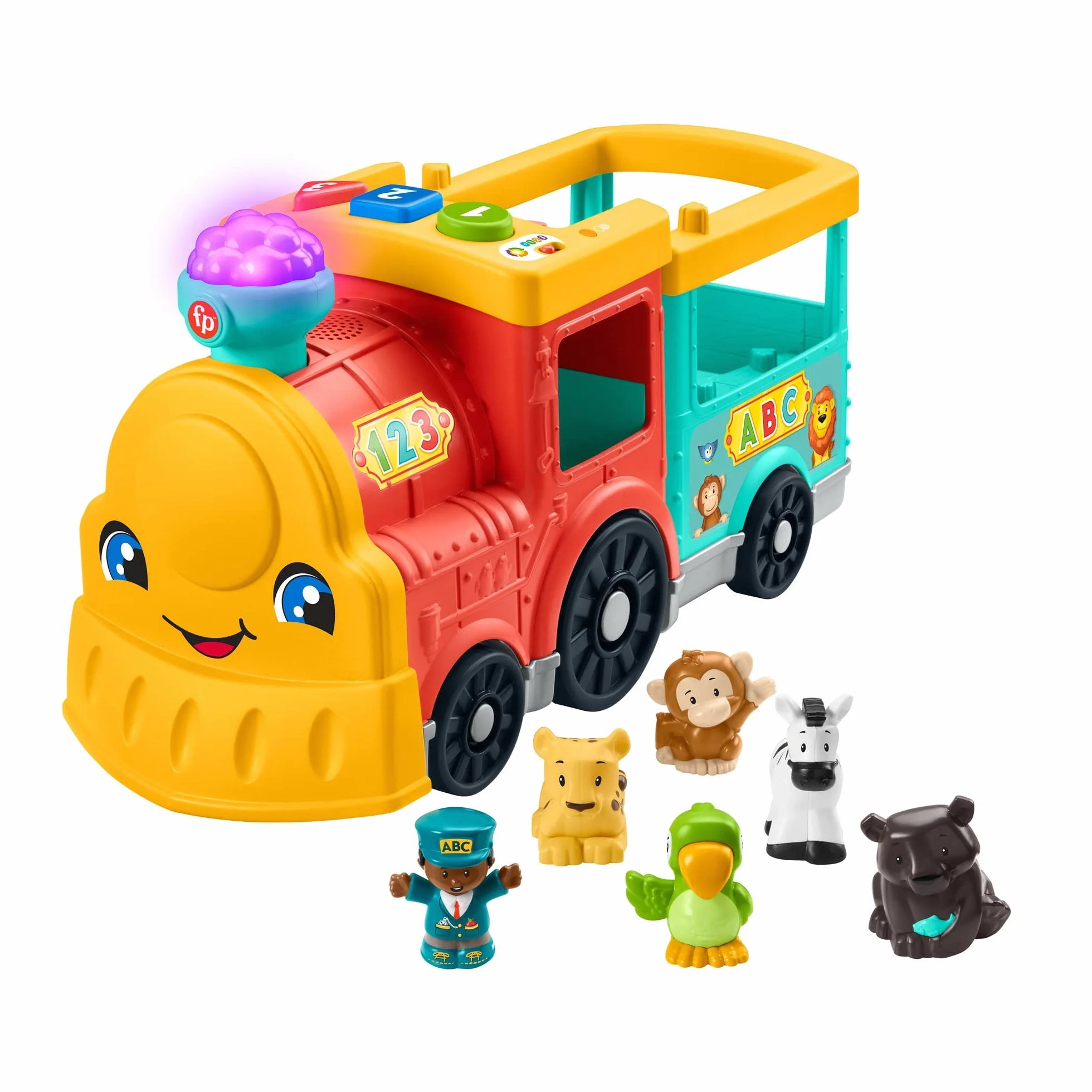 Fisher-Price HHH23 - Little People duży pociąg ABC dla miłośników zwierząt – wersja niemiecka, zabawka muzyczna do pchania z treścią do nauki inteligentnych stages, zabawka dla dzieci od 1 roku życia