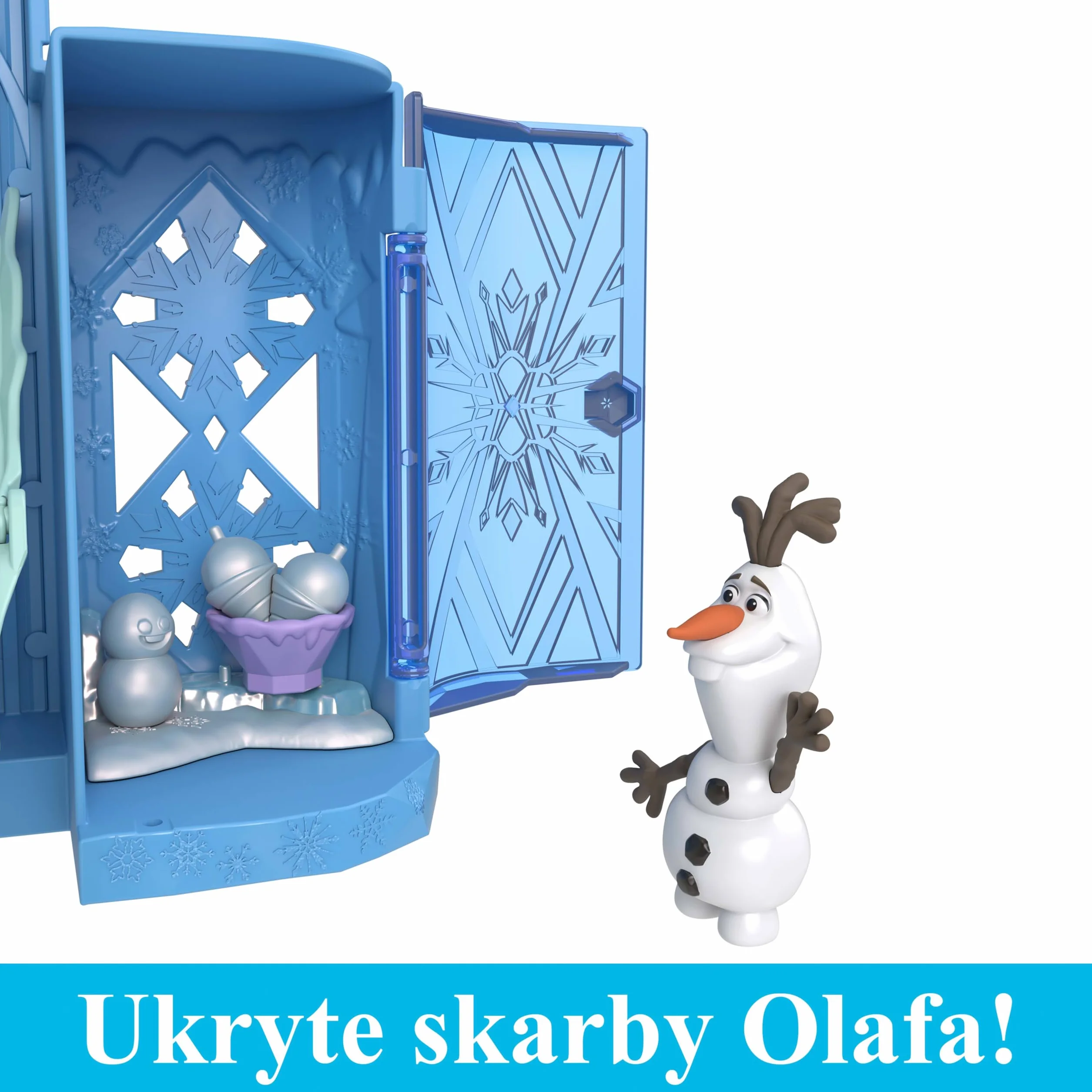 Disney Frozen Zamek Elsy + Mała lalka Zestaw pałacyk domek dla lalek, mała lalka Elsa, figurka Olaf i akcesoria, inspirowany filmami Disneya „Kraina lodu”, prezent i zabawka dla dzieci, JDP63