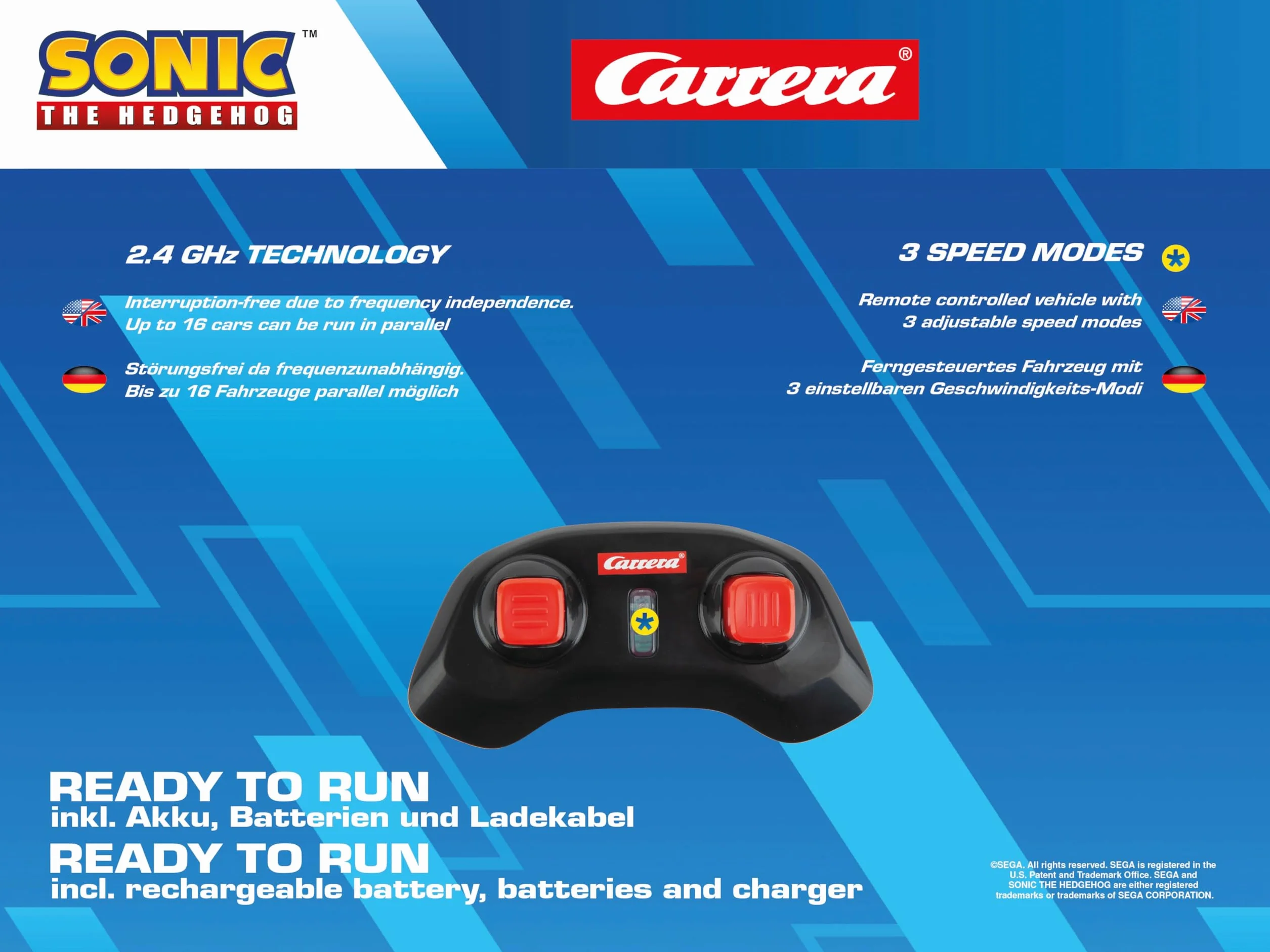 Carrera 370430023 Carrera RC Team Sonic Racing Mini RC 1:43 zdalnie sterowany pojazd oficjalnie licencjonowany autentyczne wzornictwo Sonic Jeż wierne odwzorowanie