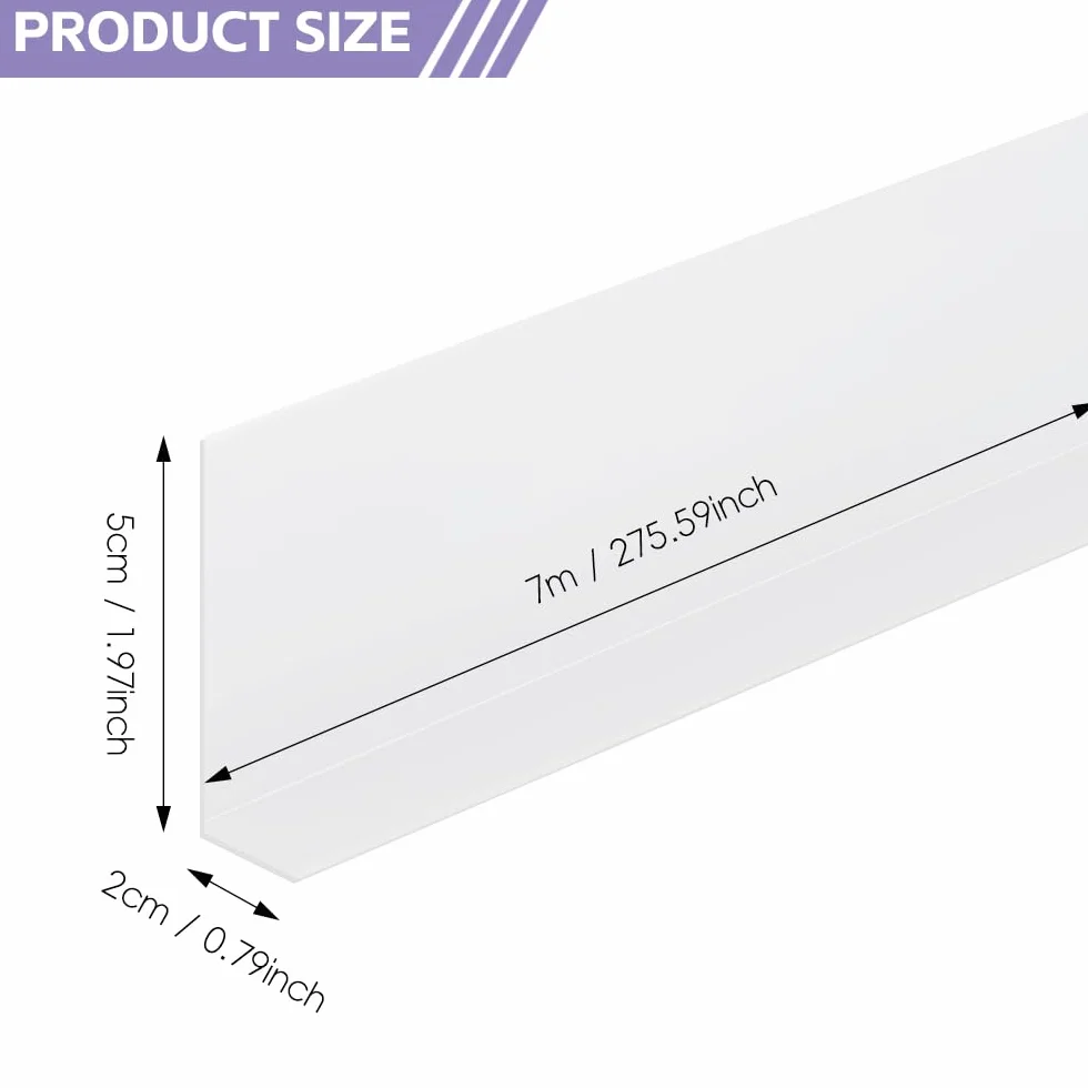 Miękka listwa przypodłogowa samoprzylepna, 50 x 20 mm (7 m), biała, listwa przypodłogowa do kuchni i łazienki, profil kątowy z tworzywa sztucznego z PCW, elastyczna listwa zginana