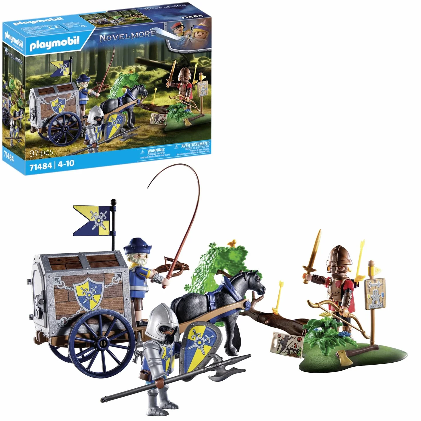 PLAYMOBIL Novelmore 71484 Napad na wóz transportowy, bitwa o złoto, Rycerze Novelmore kontra Burnham Raiders. Zabawne i pomysłowe odgrywanie ról, zabawki dla dzieci w wieku od 4 roku życia