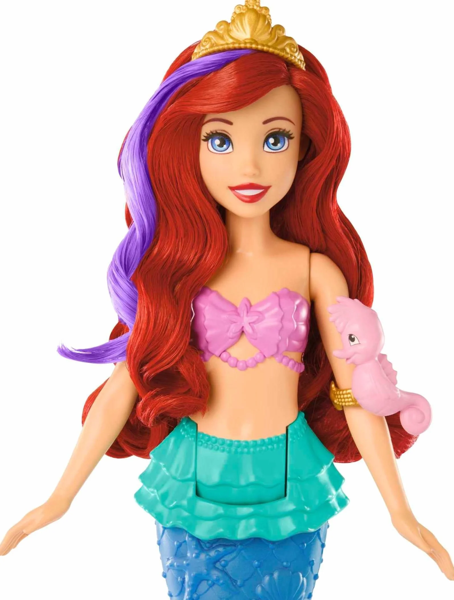Mattel Księżniczka Disneya Arielka Syrenka z ruchomym ogonem Lalka syrenka ze zmianą koloru na włosach i ogonie, do zabawy z wodą inspirowana filmem Disneya, HPD43