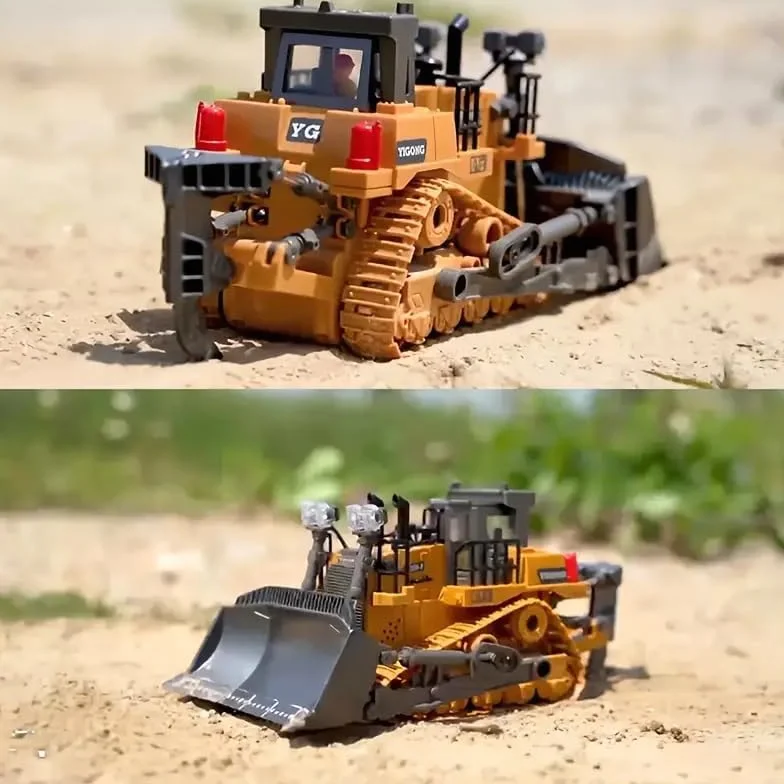 RC Bulldozer, 9-kanałowy zdalnie sterowany buldożer, zabawka 1:20, w pełni funkcjonalny pojazd RC gąsienicowy ze światłem i efektami dźwiękowymi