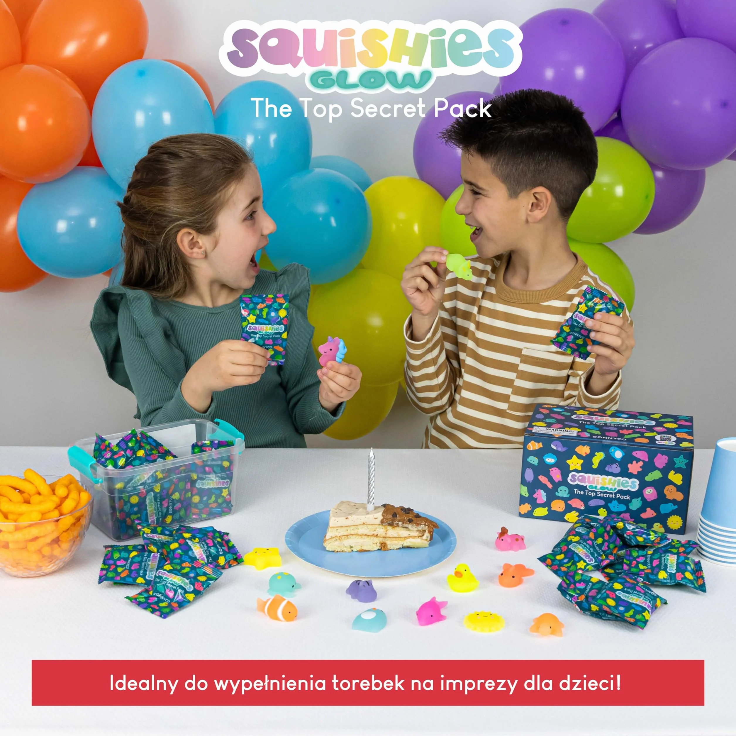 BONNYCO Zabawki Mochi Squishy do Toreb na Prezenty Pakiet 40. Upominki na Przyjęcia Świecą w Ciemności, Wypełniacze Torebek dla Dzieci Unisex. Zabawki Squishy Fidget, Wypełniacz Piniaty Kawaii
