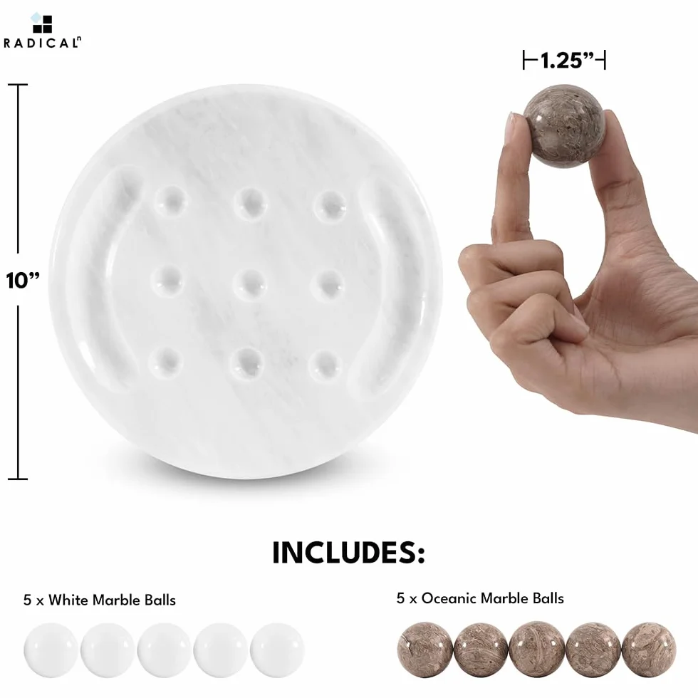 Radicaln Marble Tic Tac Toe 25 cm biała i oceaniczna ręcznie wykonana gra stołowa – klasyczna gra planszowa dla dorosłych, element centralny stolika kawowego i dekoracja pokoju