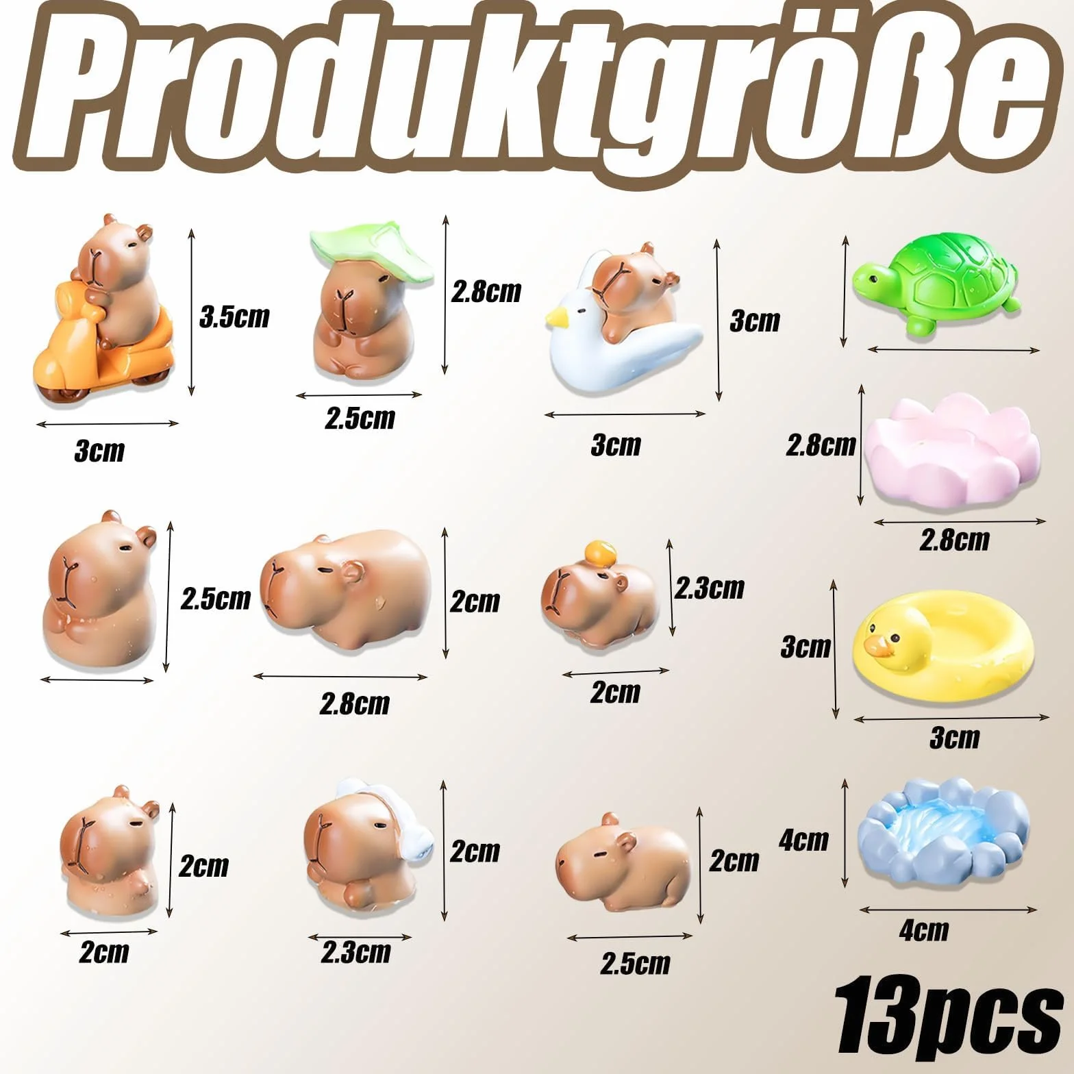 Capybara zestaw 13 figurek Capybara na urodziny, do dekoracji tortu, Capybara, słodki zestaw zabawek Kapibara, do ogrodu wróżek, dekoracja domu, Capybara, miniaturki domku dla lalek, mini twarda