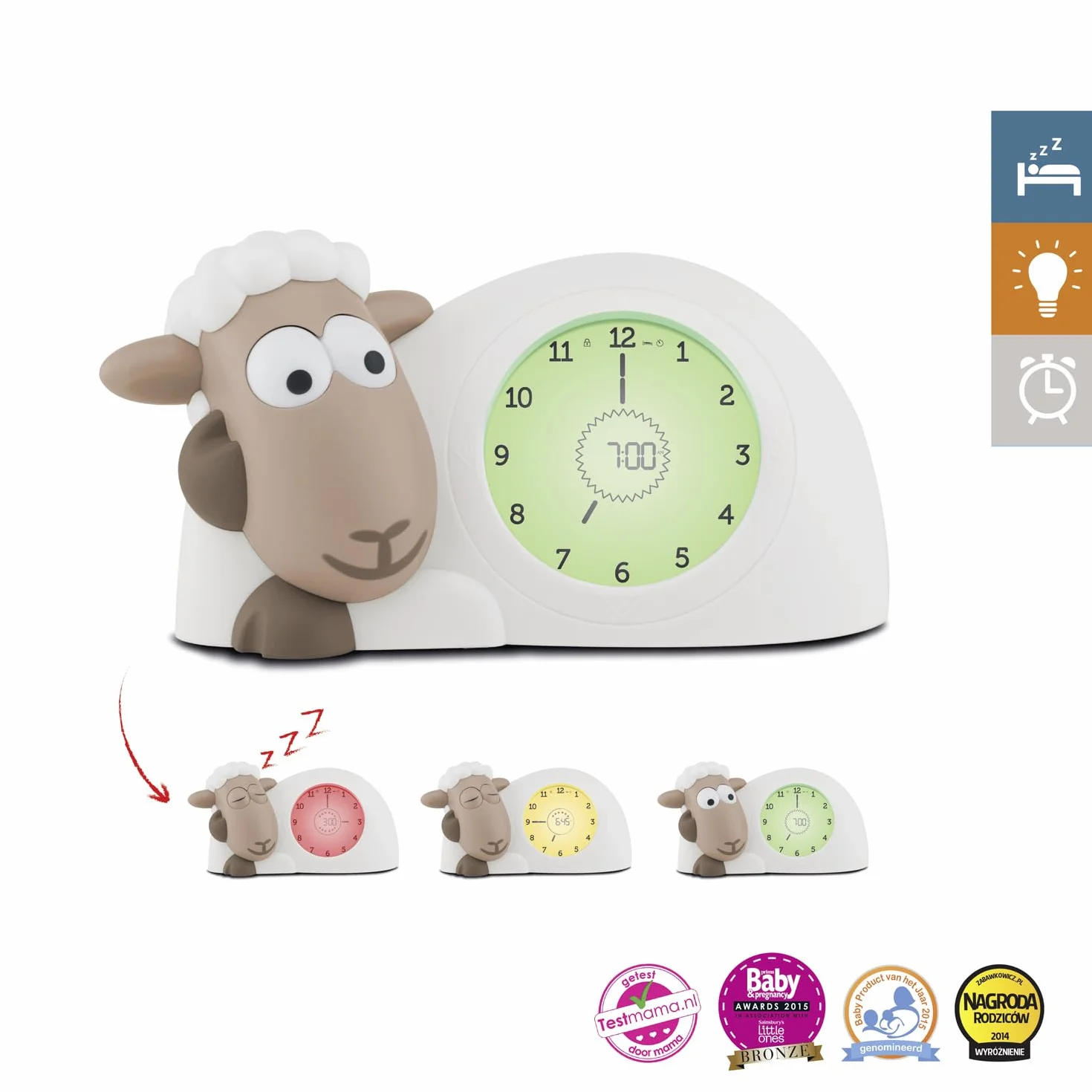 Zazu Sam The Lamb zegar do trenera snu i lampka nocna dla dzieci, regulowana jasność, automatyczne wyłączanie, brązowy