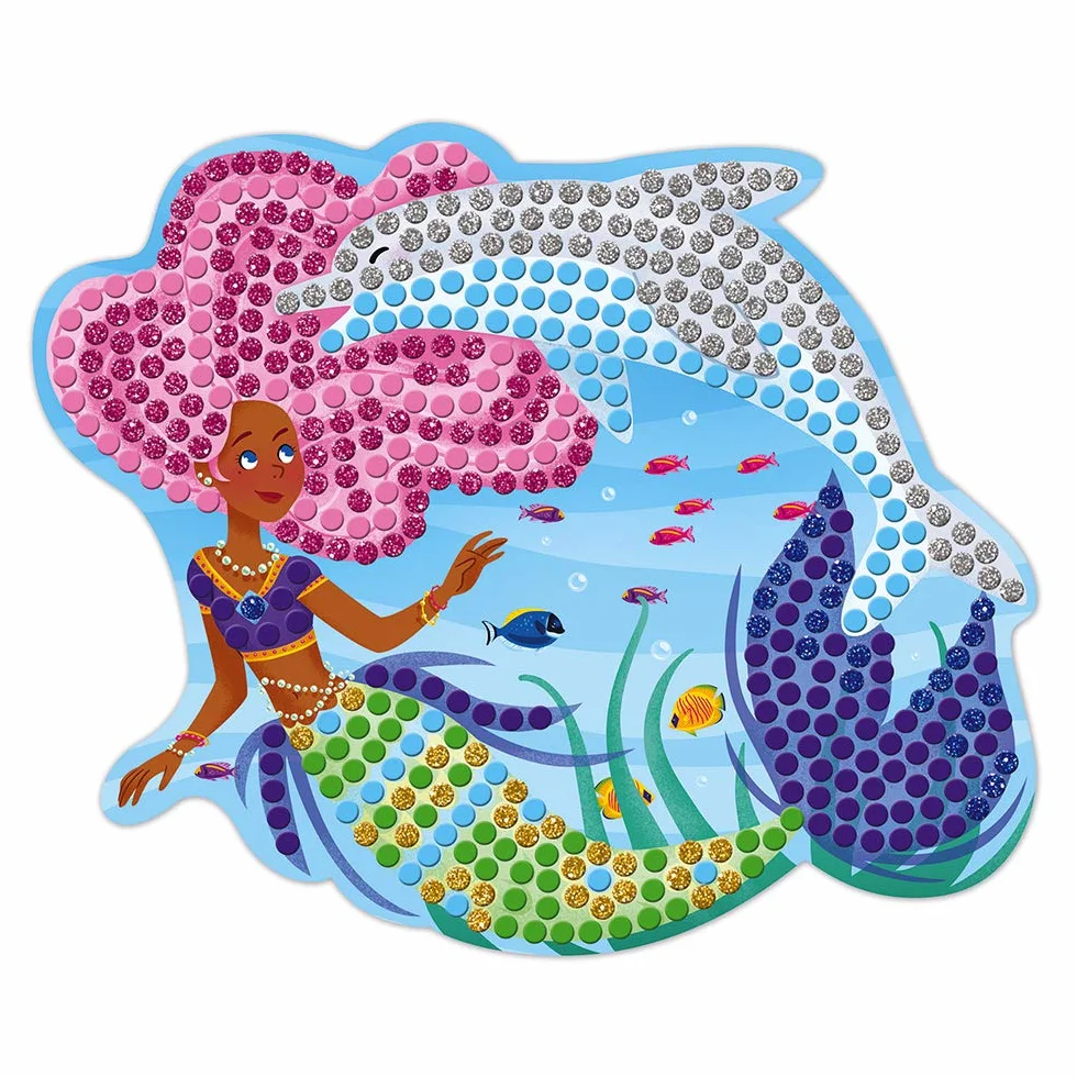 Janod - Dolphins and Mermaids Mosaics Set - Les Ateliers Du Calme - Children’s Creative Leisure Kit - Develops Fine Motor Skills and Concentration - Suitable for Ages 7 and Up, J07961