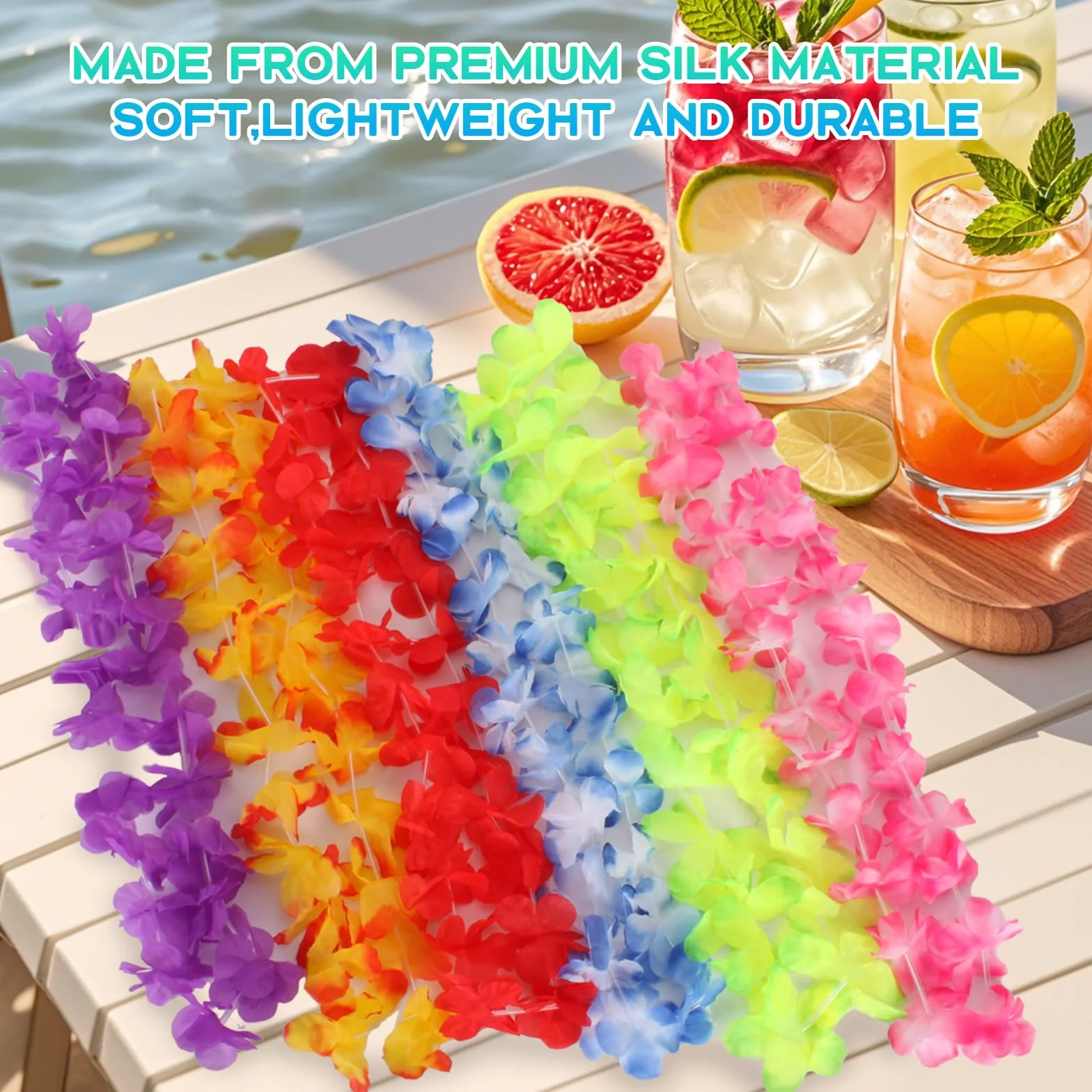 50 sztuk hawajskich dekoracji imprezowych Leis, 50 stylów, girlandy kwiatowe, luzem, naszyjnik na imprezę tropikalną, artykuły plażowe, hawajski bar nocny Luau Aloha wakacje na plaży