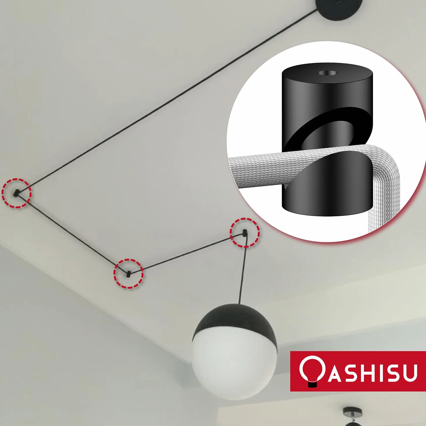 3 sztuki pinów ściennych i sufitowych ze stopu aluminium „V-Stil" czarne do kabli tekstylnych, mocowanie sufitowe, huśtawka małpa, natynkowy uchwyt kablowy do lampy DIY, ze śrubami i kołkami