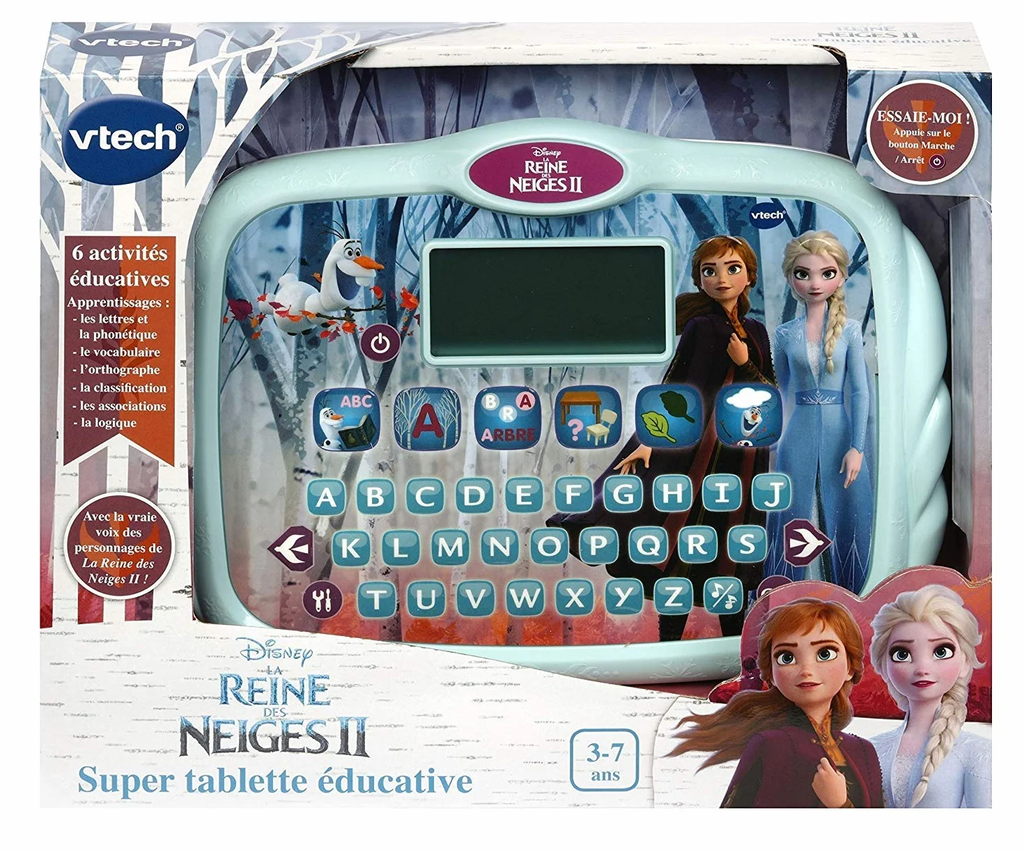 VTech - Disney Królowa Śniegu 2, super tablet edukacyjny, tablet dla dzieci z podświetlanym ekranem, klawiaturą abcecedialną, 6 zajęć i gier, prezent dla dzieci w wieku od 3 lat do 7 lat - zawartość w