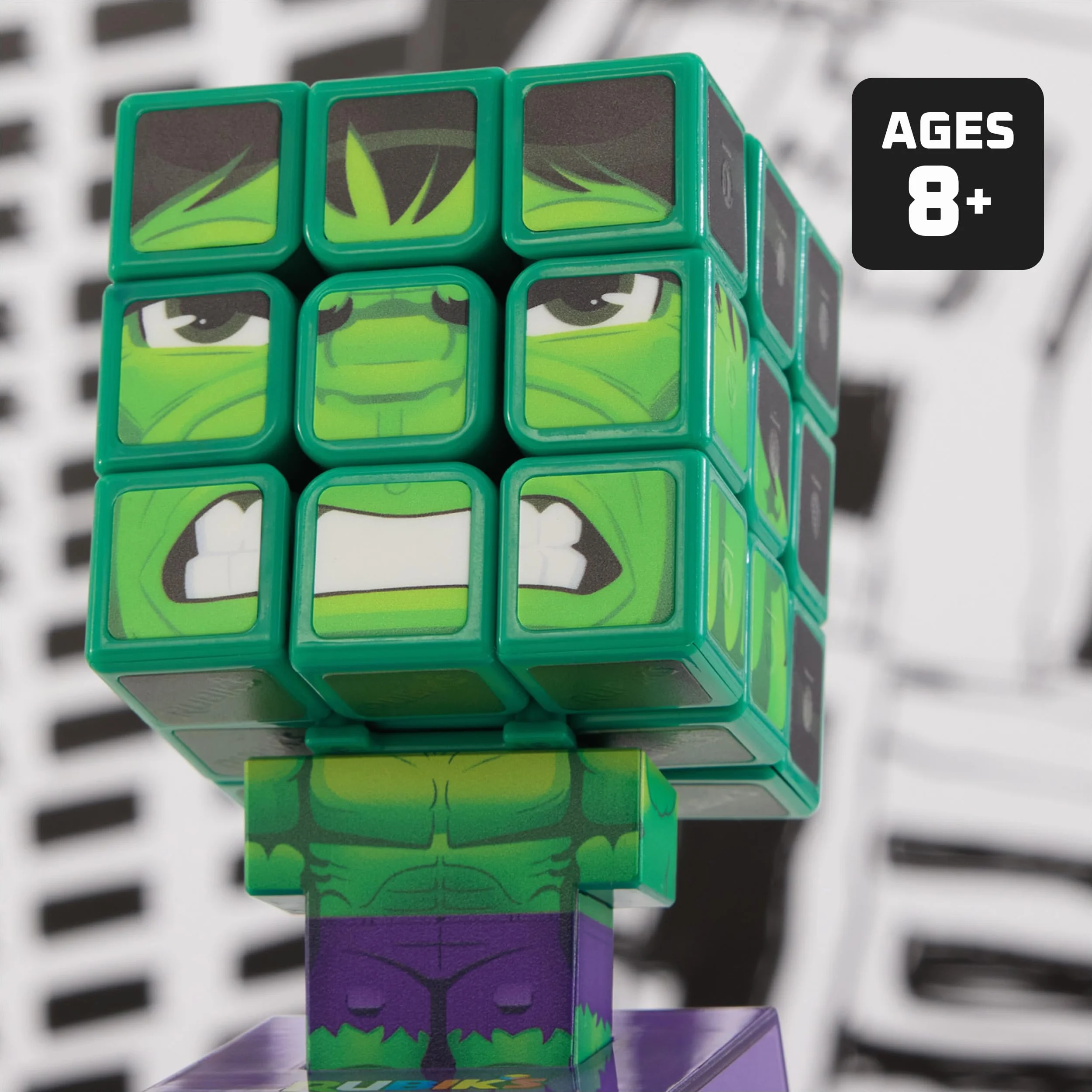 Rubik's Cube, Cubers - Hulk, 3 x 3 Marvel kostka Rubika w stylu Hulk, z fajnymi akcesoriami: korpus, stojak - wyzwanie superbohaterów, od 8 lat