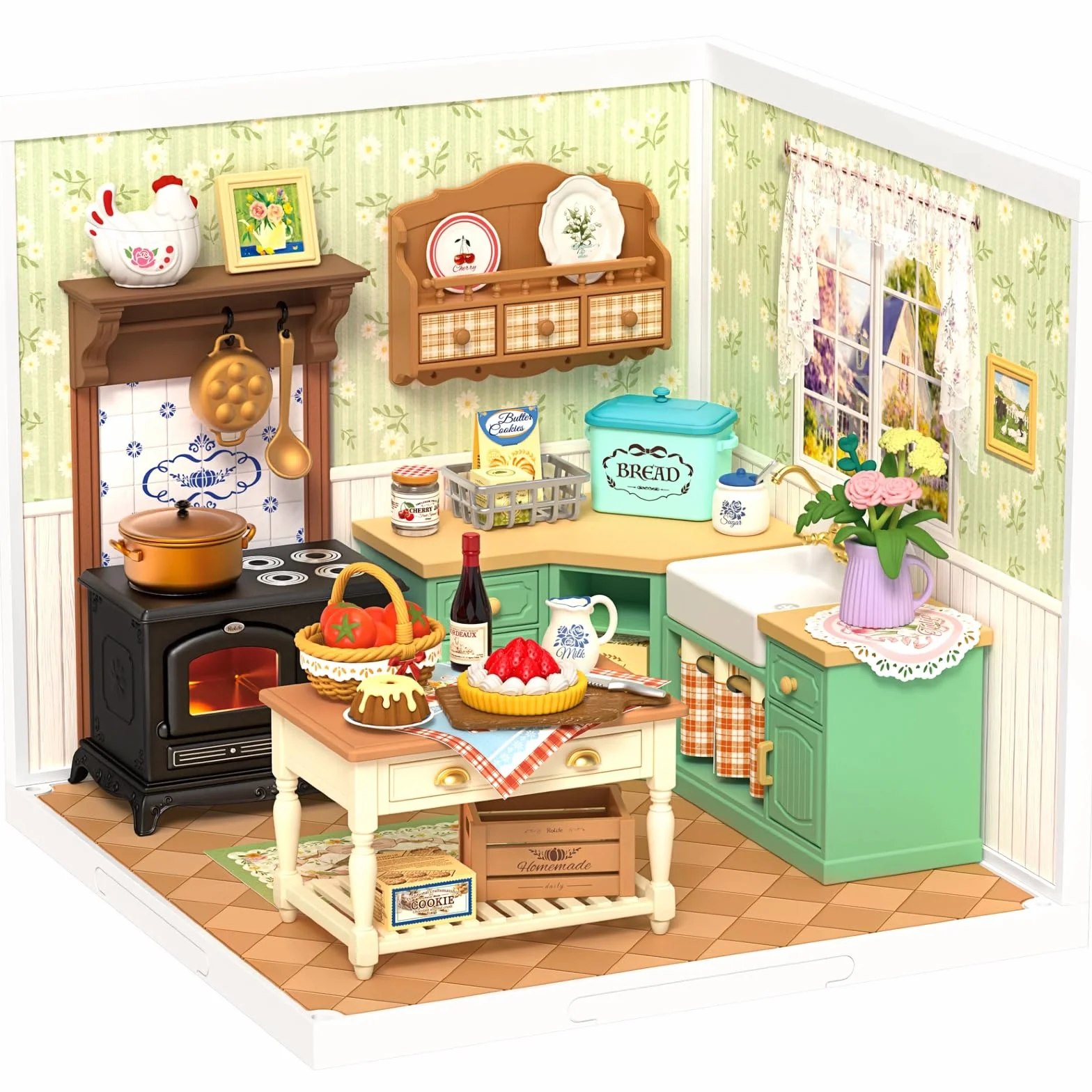 Rolife Super Creator Farmhouse Kitchen, miniaturowe zestawy domków dla lalek DIY, kolekcjonerskie do figurek akcji i dekoracji biurka, zestaw modelarski, kreatywny prezent urodzinowy dla kobiet i