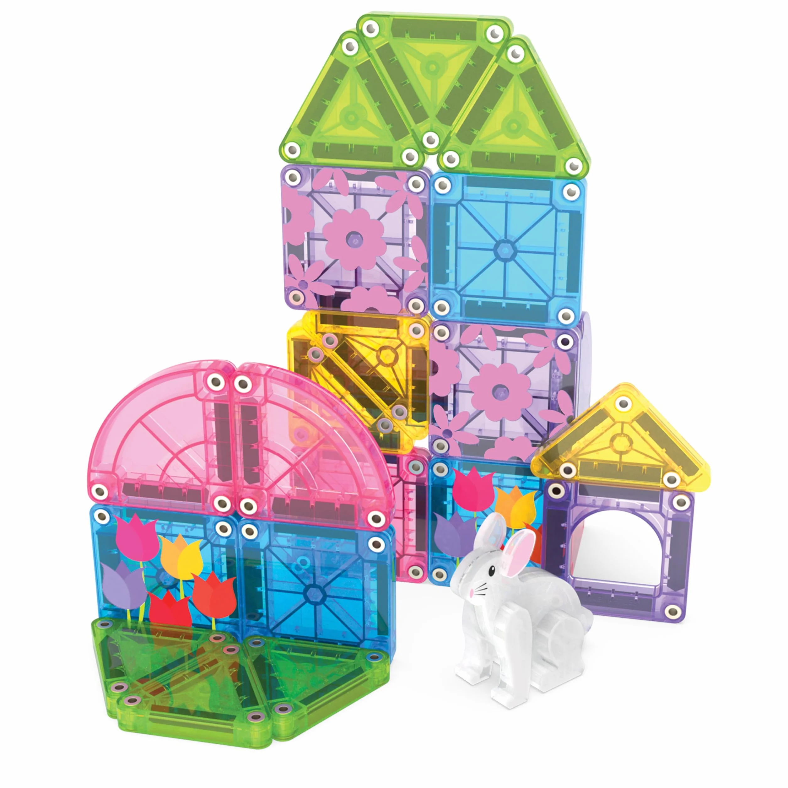 Magna-Tiles microMAGS 24-częściowy wiosenny zestaw podróżny do ogrodu, oryginalna marka magnetyczna
