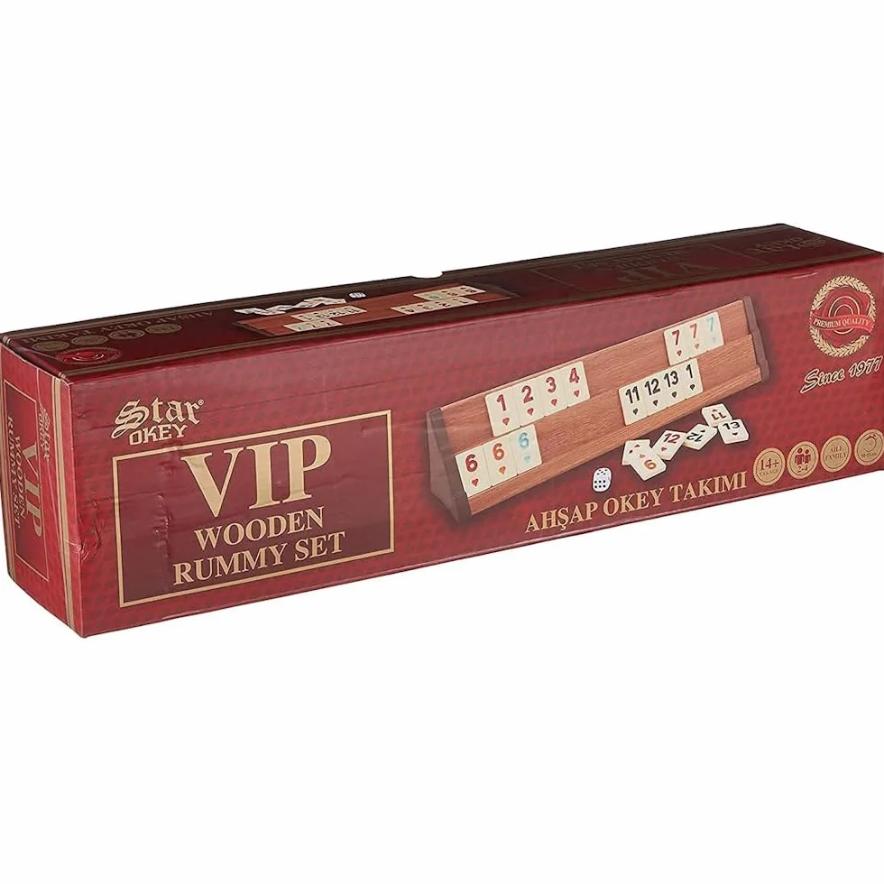 Star Oyun Aletleri Profesjonalny zestaw Rummikub VIP z drewna. Ahsap Okey Takimi, zestaw rummy z kamieniami melaminy, drewno (jasnobrązowy)