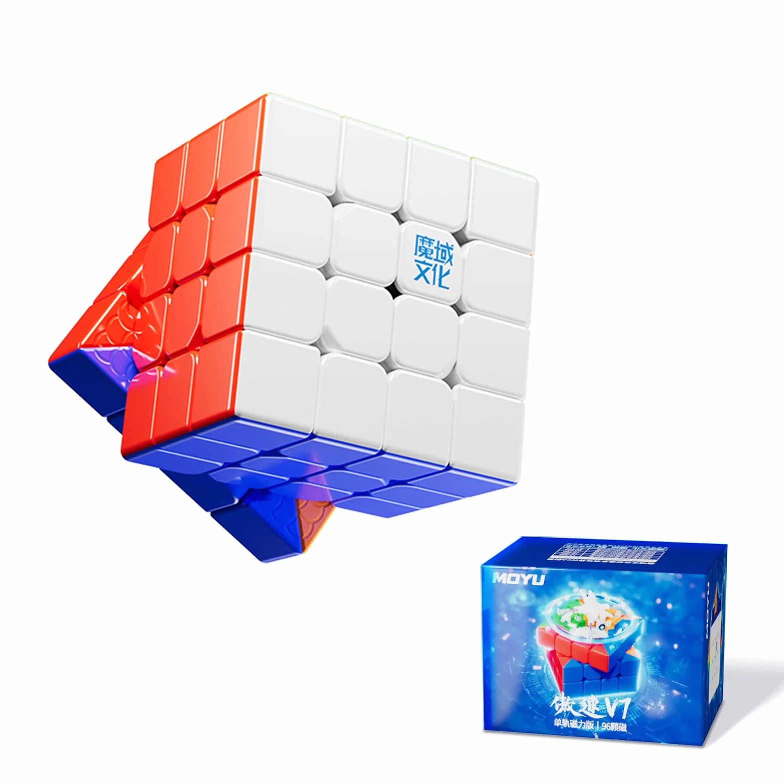 Moyu Aosu V7 4x4 Magnetic Speed Cube, 4 by 4 Flagship Edition Cube, 96 Magnets, Anti-Stick Design, Adjustable Elasticity Stickerless Magic Cube