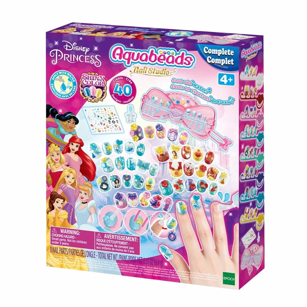 Aquabeads Nail Studio - Zestaw do manicure Princesses Disney, plastikowy, prostokątny, kreatywny - 35006